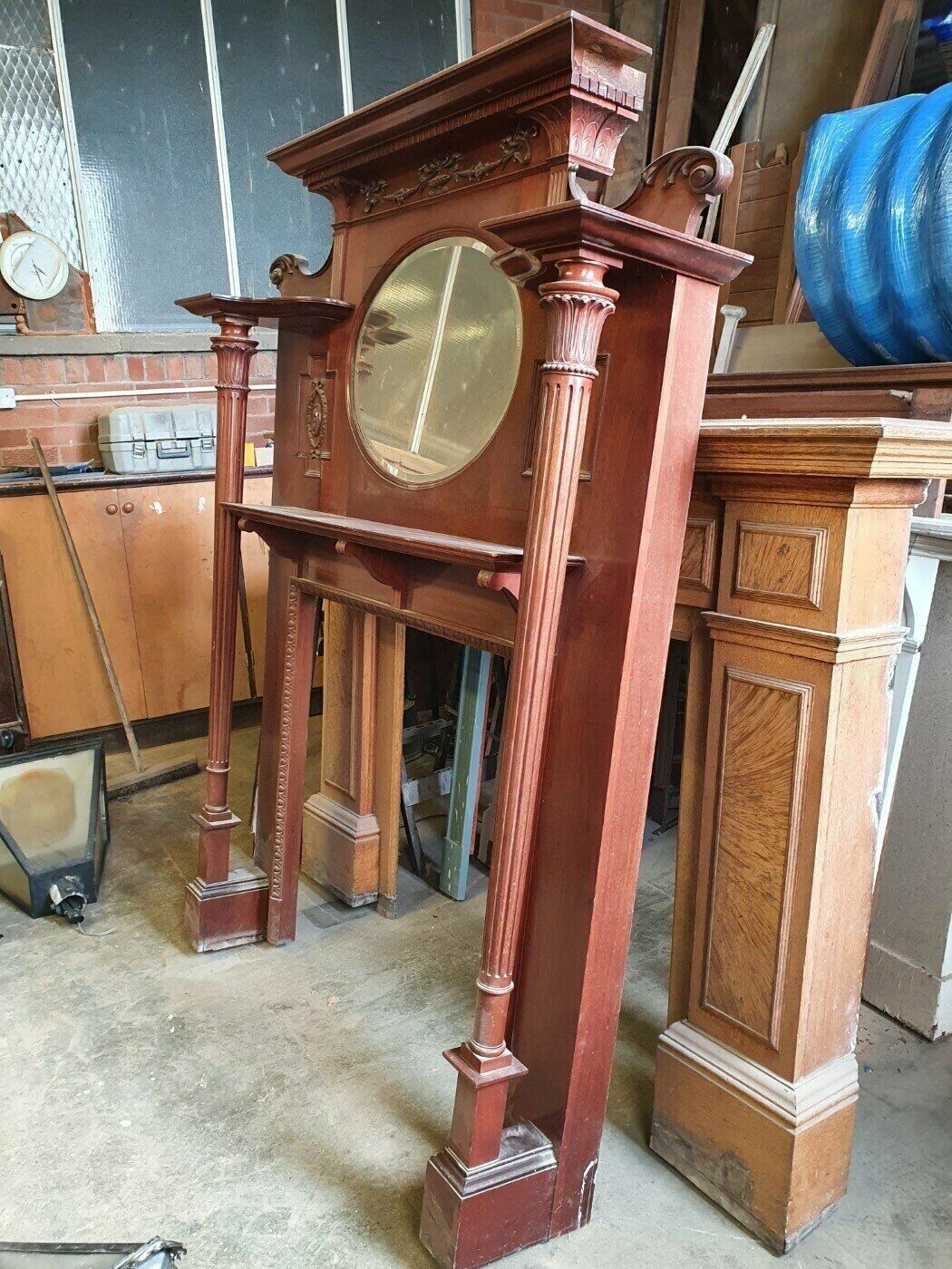 Unrestored Tall Fireplace Edwardian Wood Mantel photo for sale