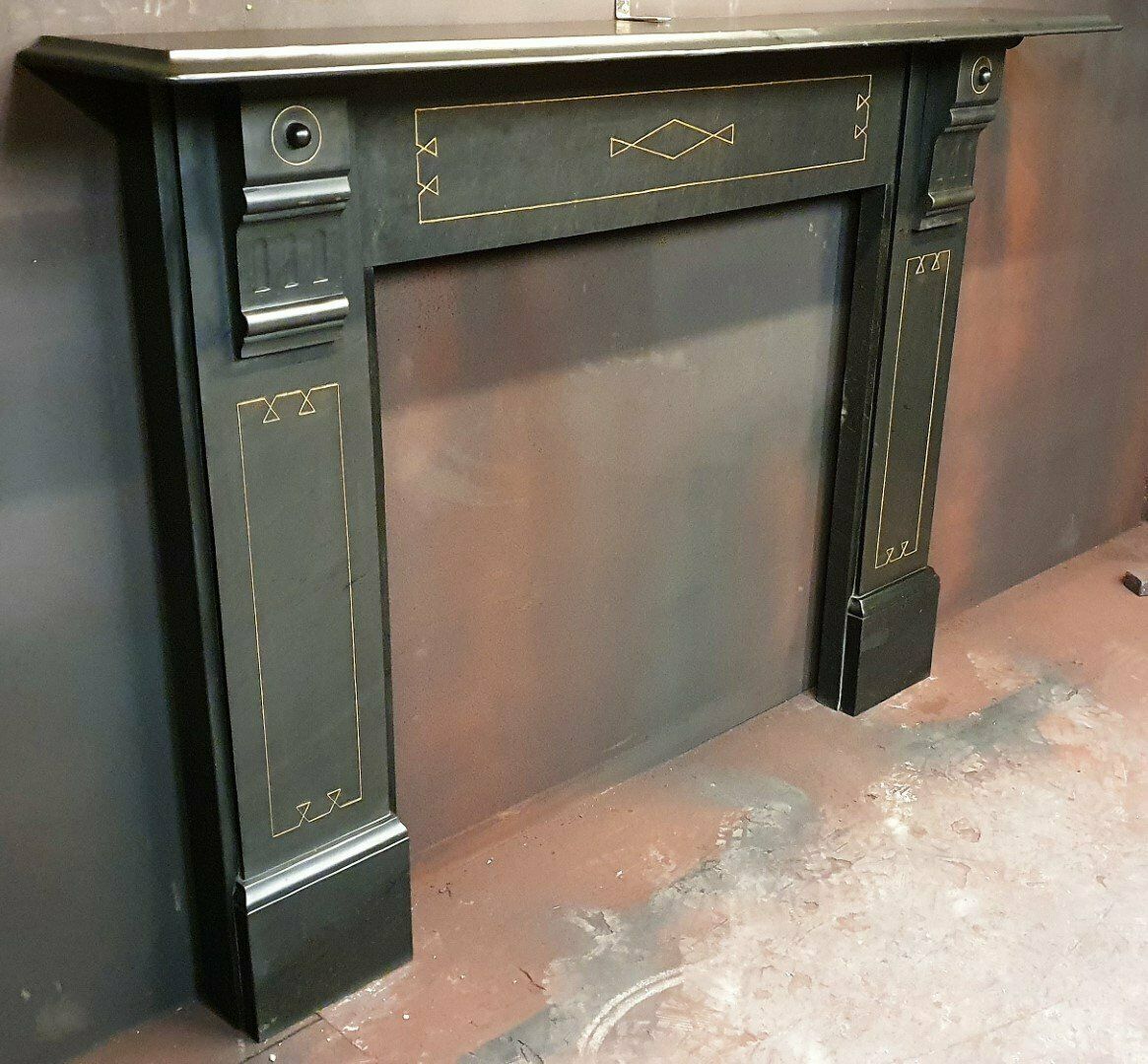 Original Victorian Slate Fireplace Mantel With Gold Inlay photo furniture