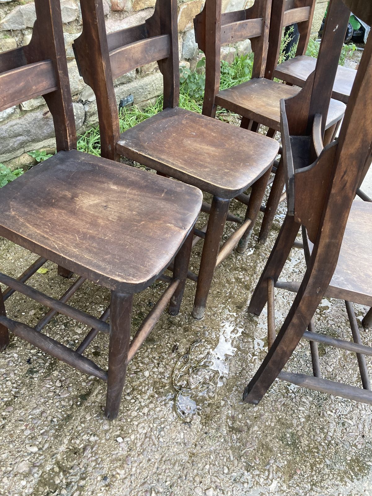 Set Of 8 Beech Chapel Chairs, 1900s, Antique photo for sale