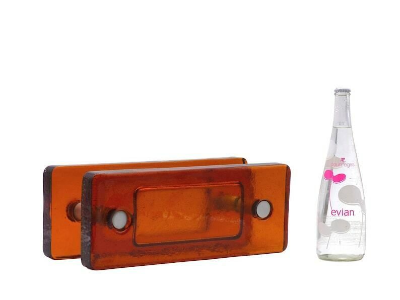 Pair Of Double Orange Store Glass Handles 1970 photo vintage
