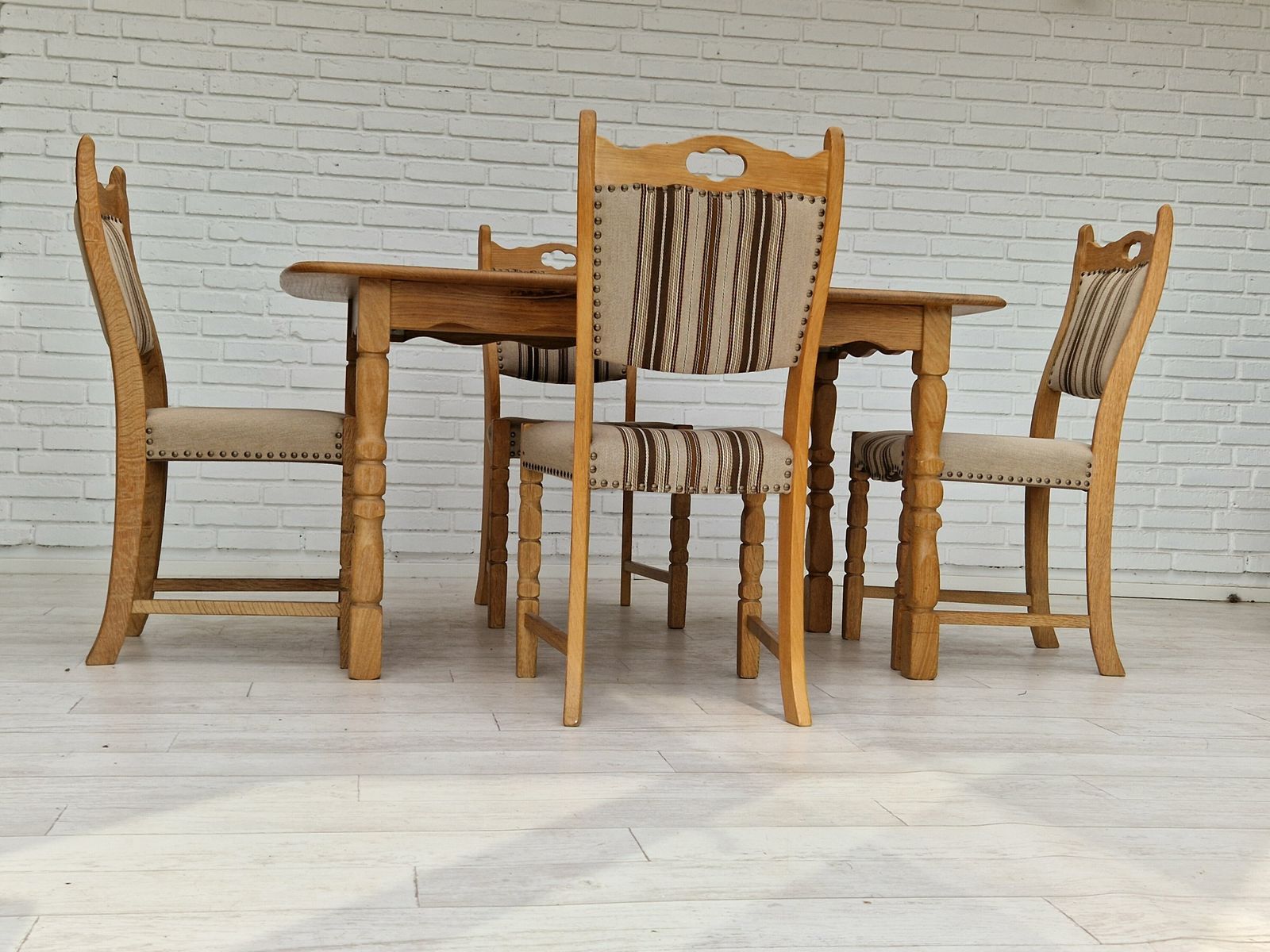 1970s, Danish Design, Dinning Set Of Table And Four Chairs, Oak Wood, Wool. photo furniture