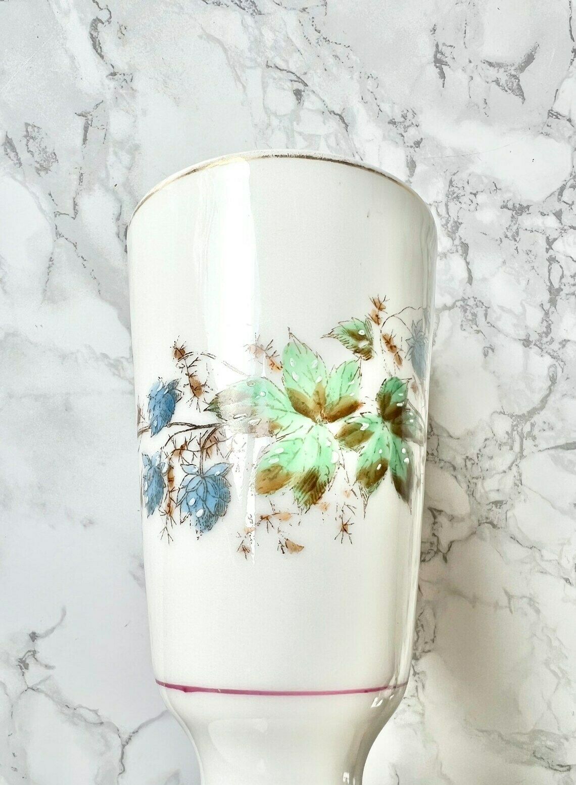 Antique French Mazagran Brûlot Pair In Thick White Porcelain With Hand Painted Flowers photo for sale