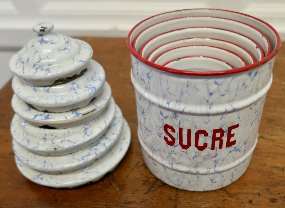 Lovely Set Of French Enamel Food Canisters photo buy