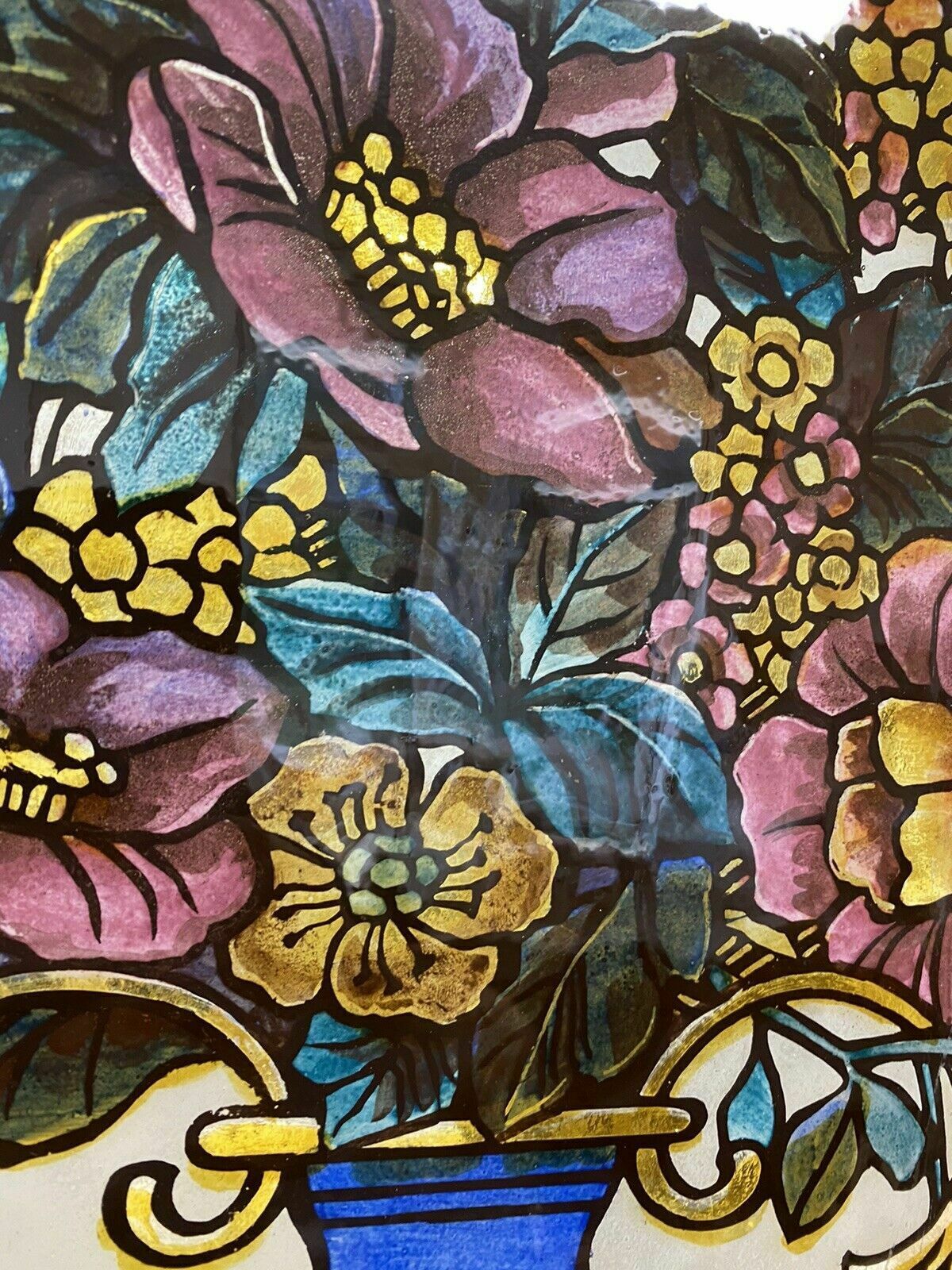 Exquisite Victorian Stained Glass Hand Painted Window Panel Old Period Antique photo vinterior