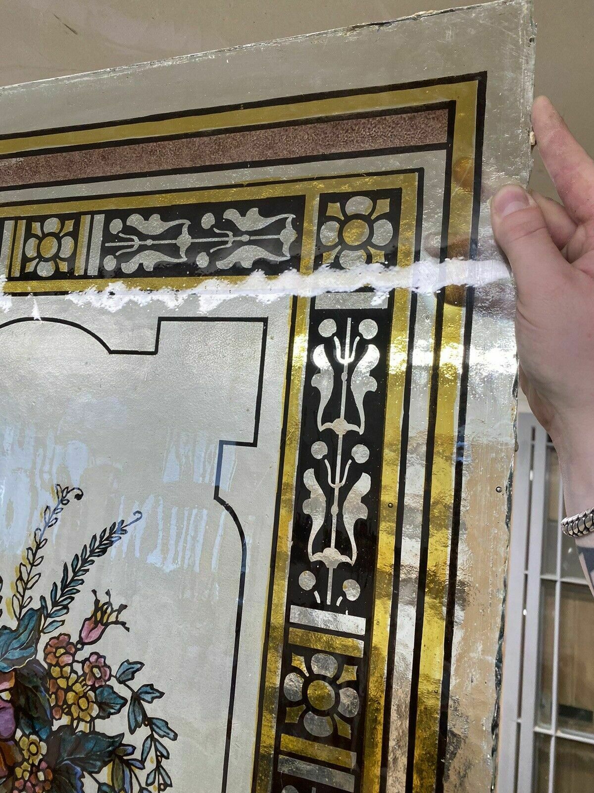 photo furniture Exquisite Victorian Stained Glass Hand Painted Window Panel Old Period Antique
