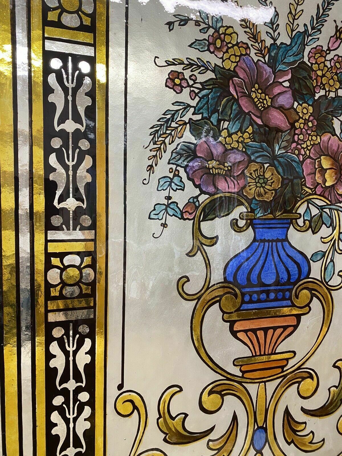 photo for sale Exquisite Victorian Stained Glass Hand Painted Window Panel Old Period Antique