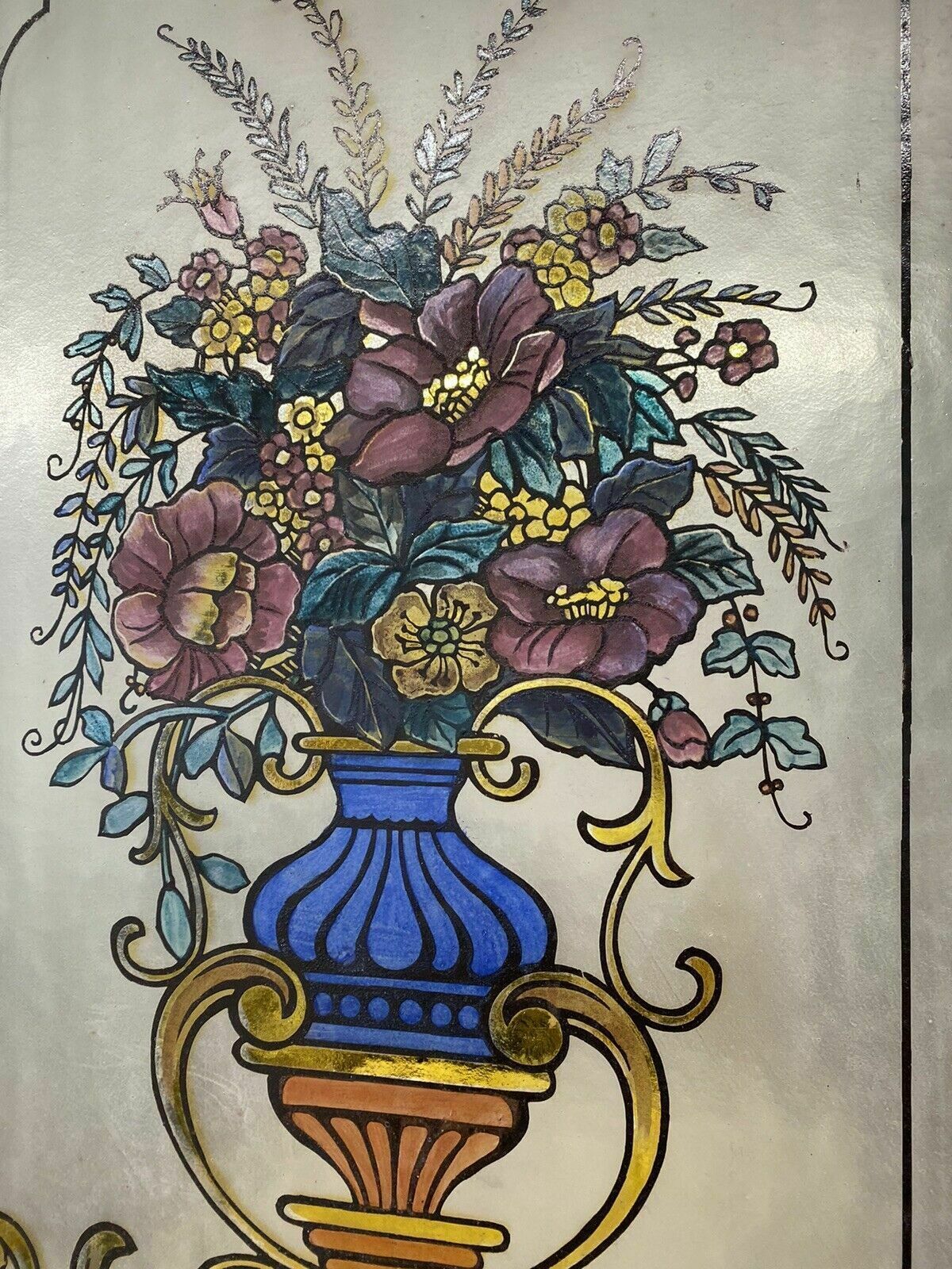 Home Fixtures Exquisite Victorian Stained Glass Hand Painted Window Panel Old Period Antique photo