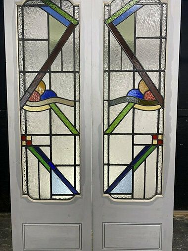 photo furniture Art Deco Stained Glass French Doors Antique Period Reclaimed Old 20s 30s Leaded