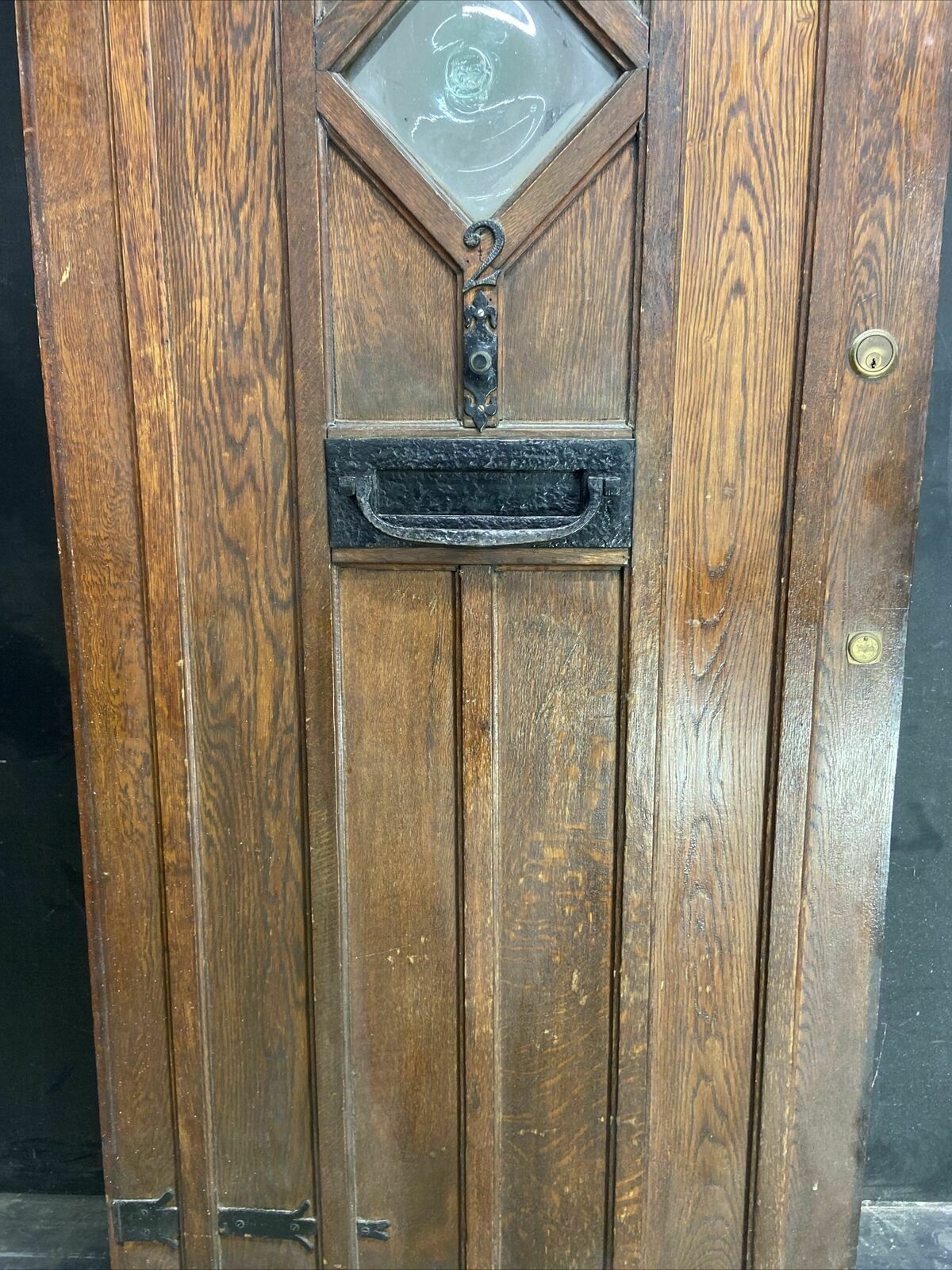 Solid Oak Front Door Arts Crafts Old Period Antique Glass Reclaimed Wood Iron photo Home Fixtures