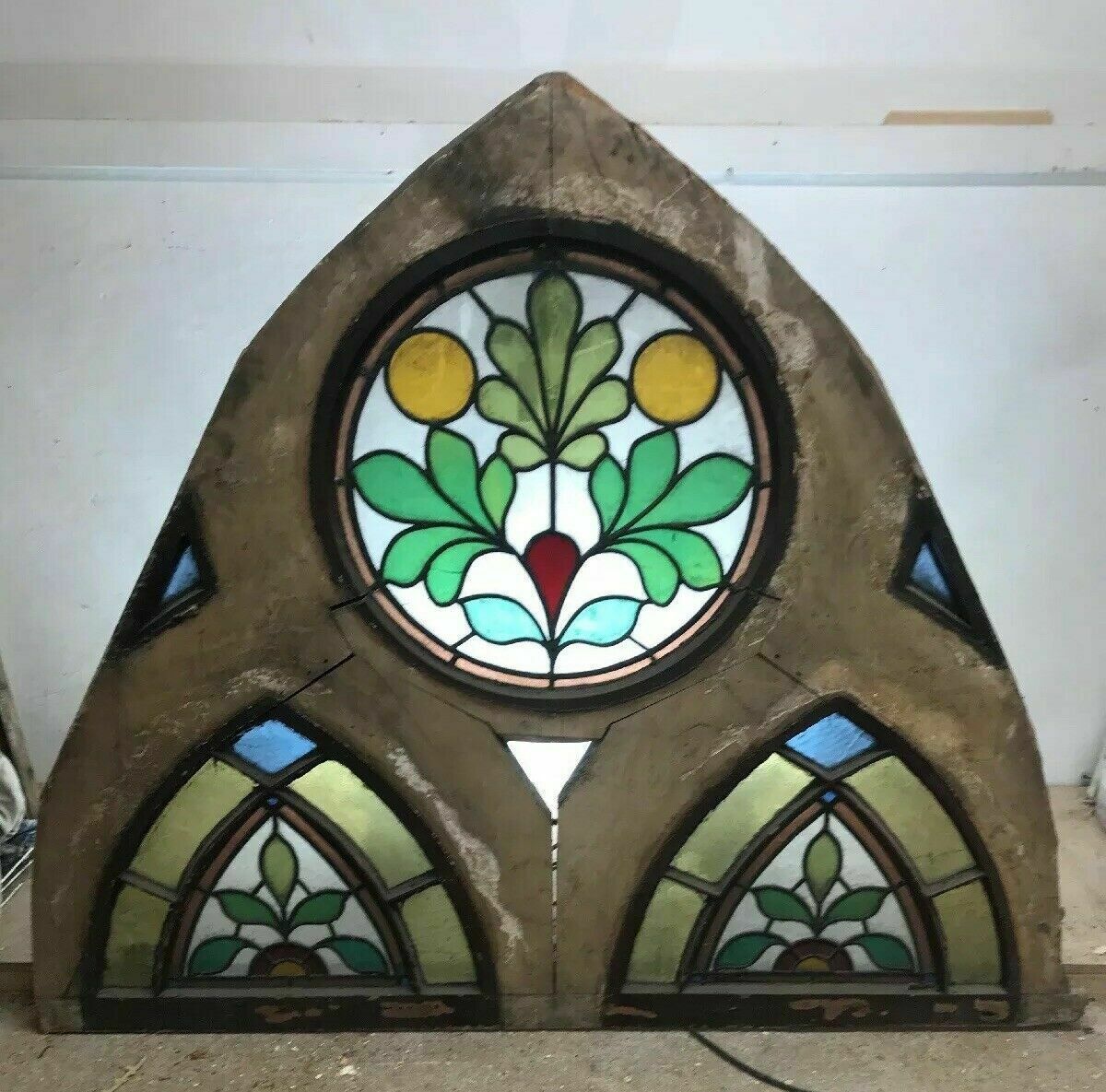 Antique Tudor Church Stained Glass Window Old Arch Period Rare 17th Century Wood photo buy