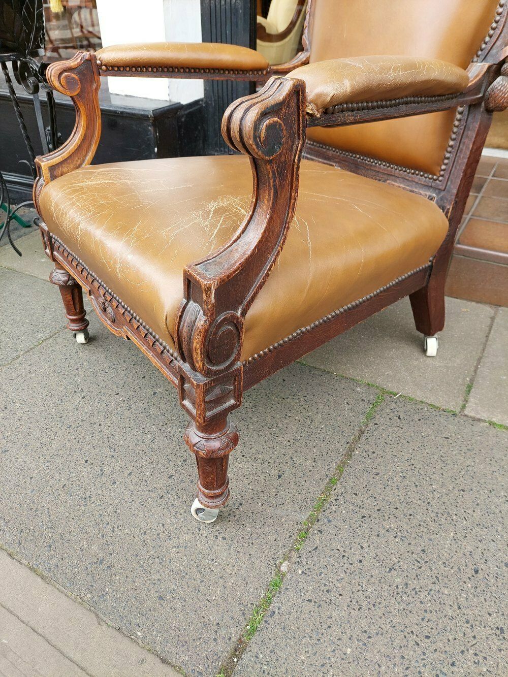 Late 19thc Scottish Oak Baronial Armchair photo 1495.0