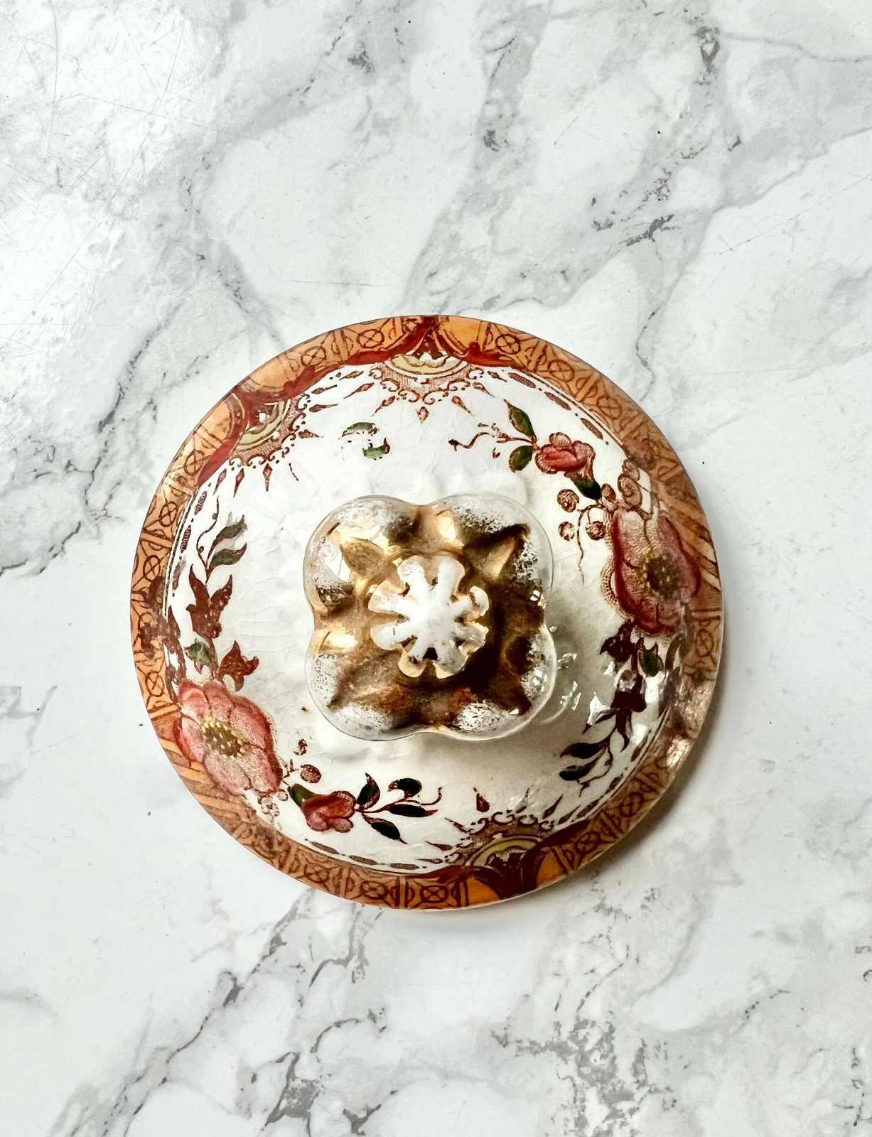 Very Rare Digoin Sarreguemines   Large Antique French Sugar Bowl In White And Gold Transfer Ware Pottery photo vinterior
