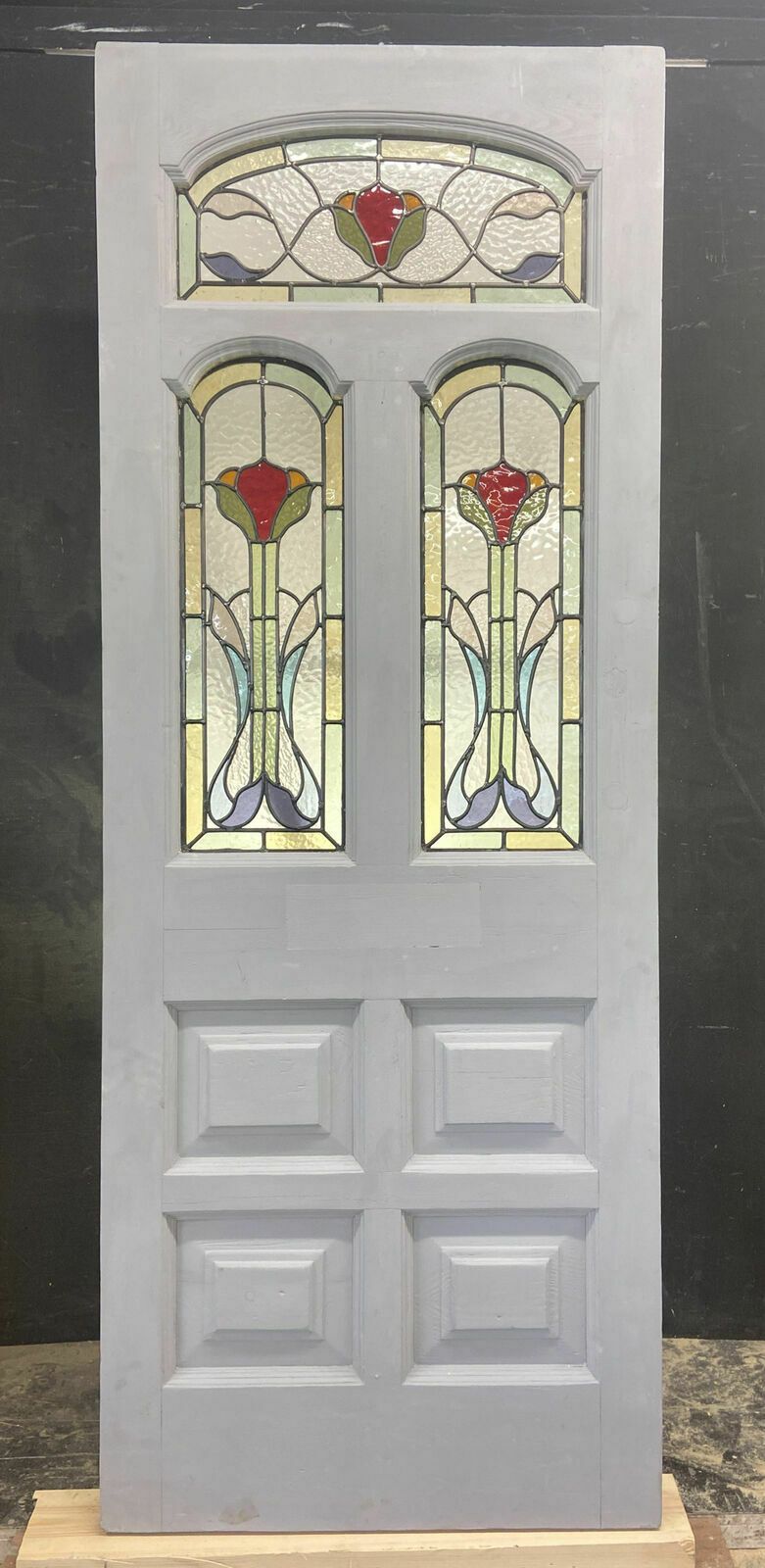 Edwardian Front Door Period Stained Glass Old Reclaimed Antique Lead Wood Pine