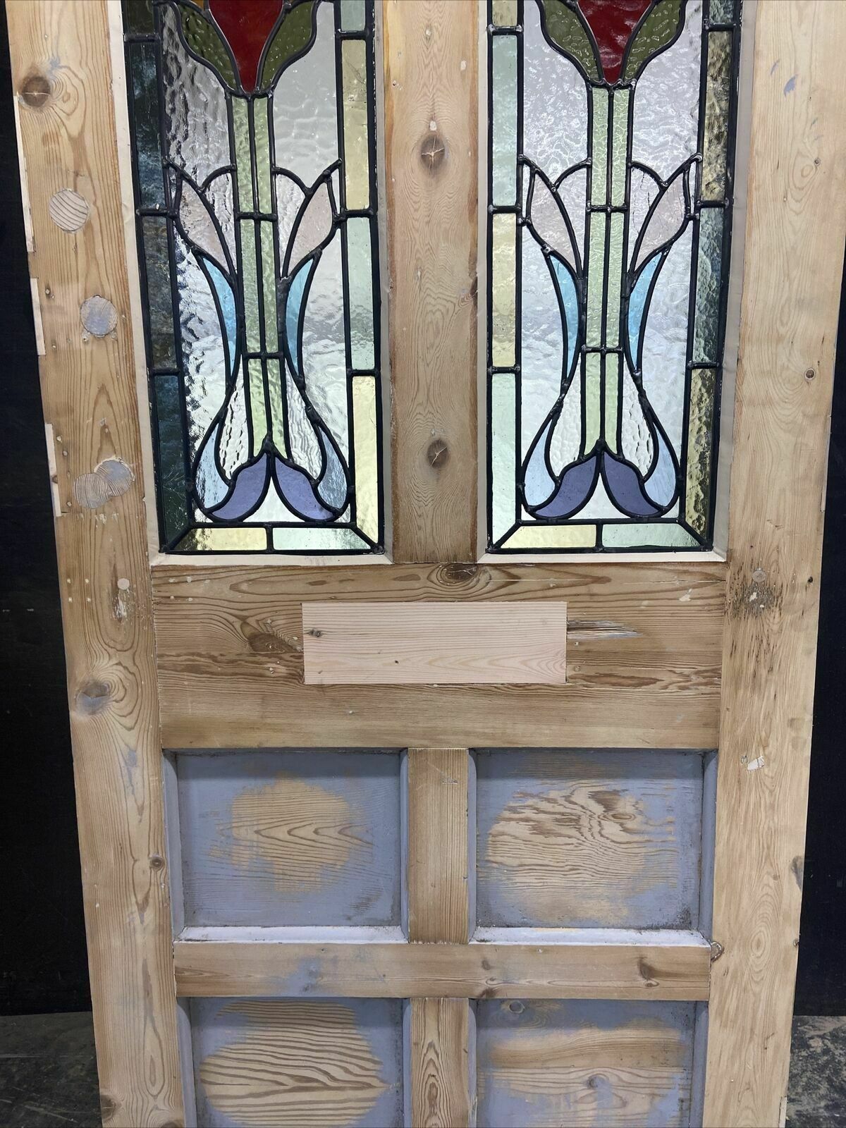 photo for sale Edwardian Front Door Period Stained Glass Old Reclaimed Antique Lead Wood Pine