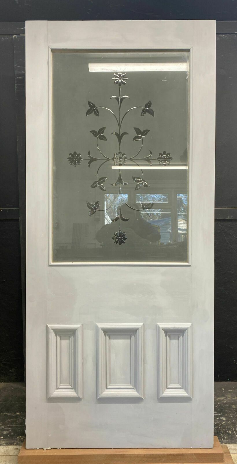 Victorian Cut Etched Glass Front Door Antique Period Reclaimed Old Pine Wood