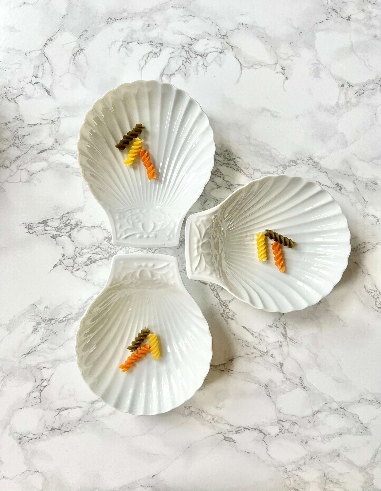 3 Nice Old French Ironstone Dishes In The Shape Of A Shell With Relief Decoration