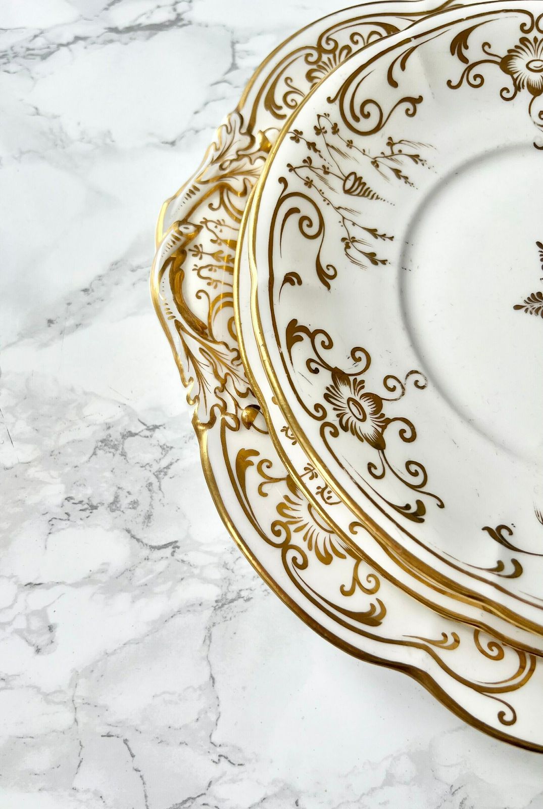 Set Of 3 Antique Porcelain Dishes With Hand Gilt Decoration photo for sale