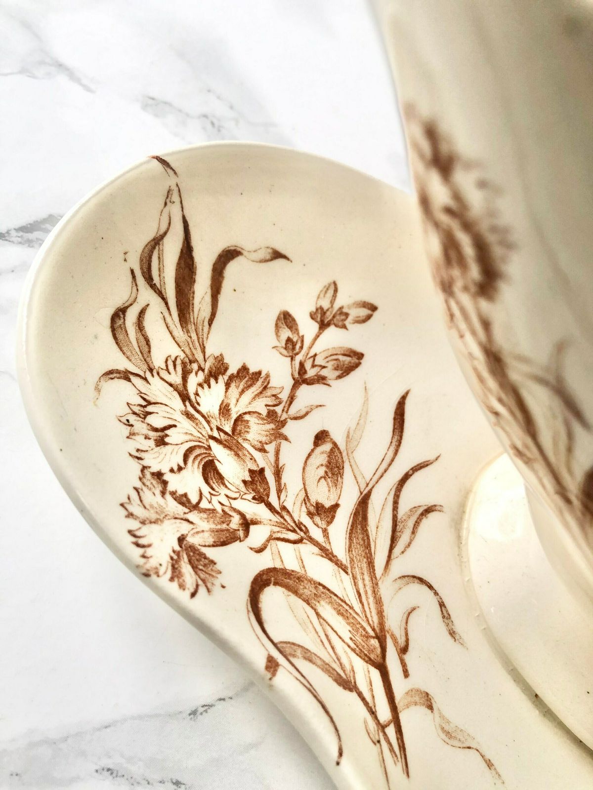 Manufacture Française De Gien   Large Gravy Boat With Transfer Decor In Sepia With Eyelets   Eyelet Pattern photo Home Decor