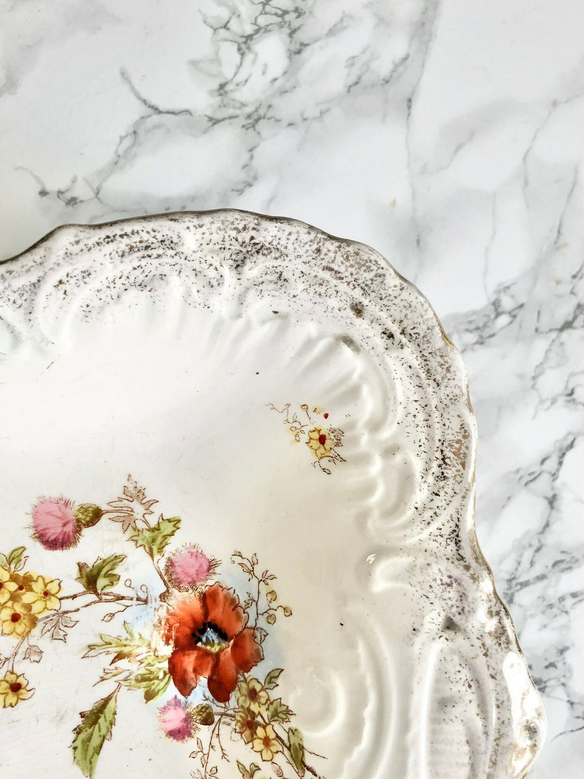 Imperial Bonn   Pair Of Antique 1800 Rectangular Molded Porcelain Bowls, Gilded And Hand Painted With Flowers photo for sale