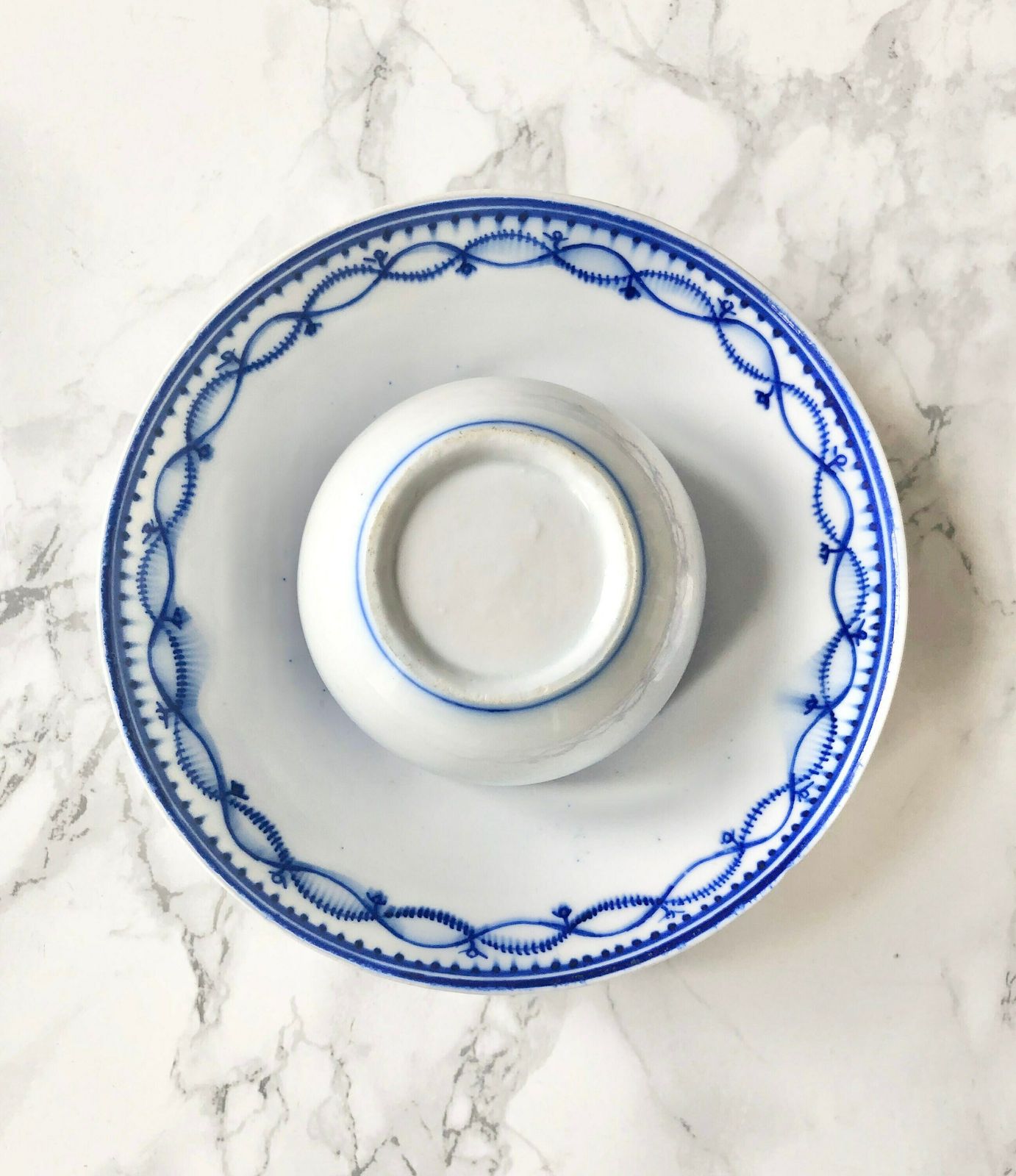 French Manufacture Of Tournai, 18th Century Period   Rare White And Blue Porcelain Cup And Saucer photo for sale