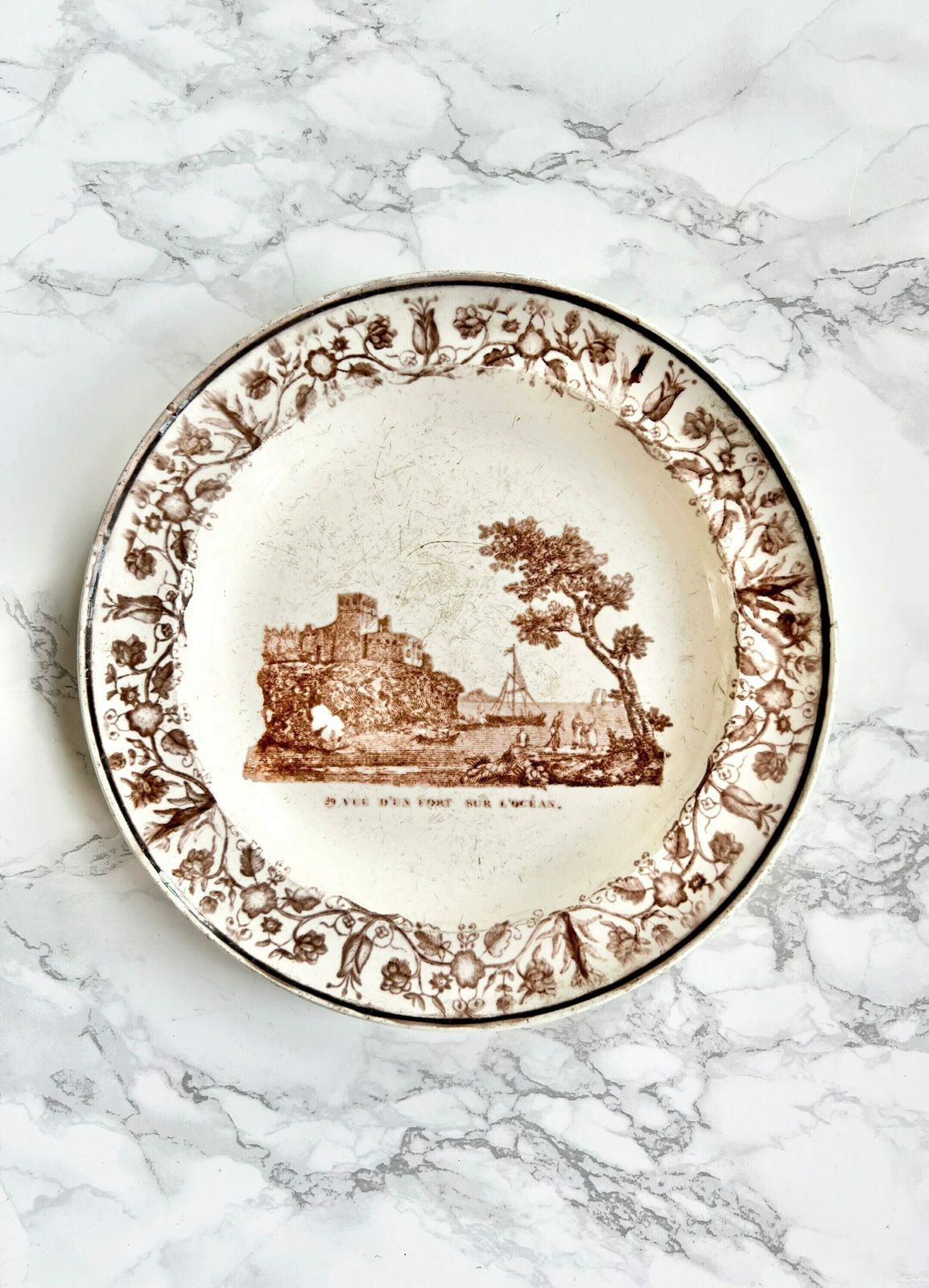 Antique French Pottery Plate Pair   Italy Vedute Circa 1830 Collectible French Wall Plates photo furniture
