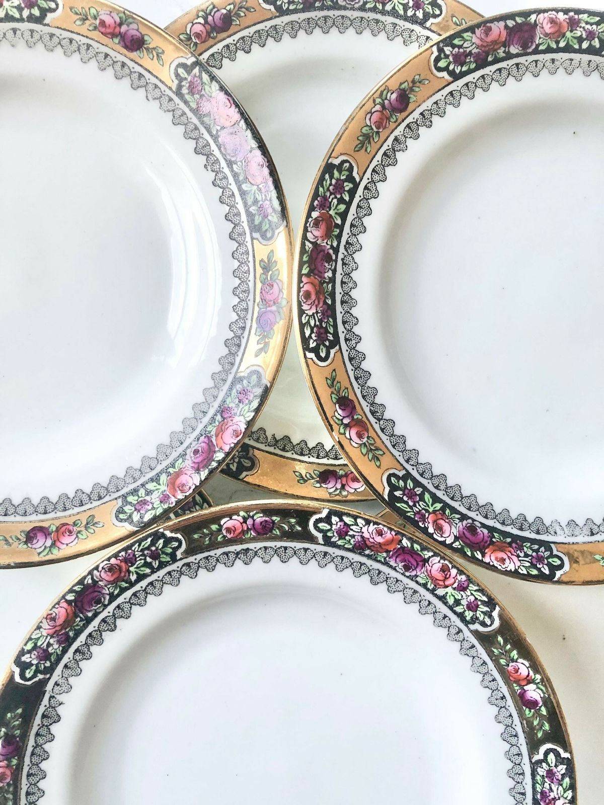 Set Of 6 Small Antique Bone China Plates Decorated With Hand Painted Flowers And Gilding photo furniture