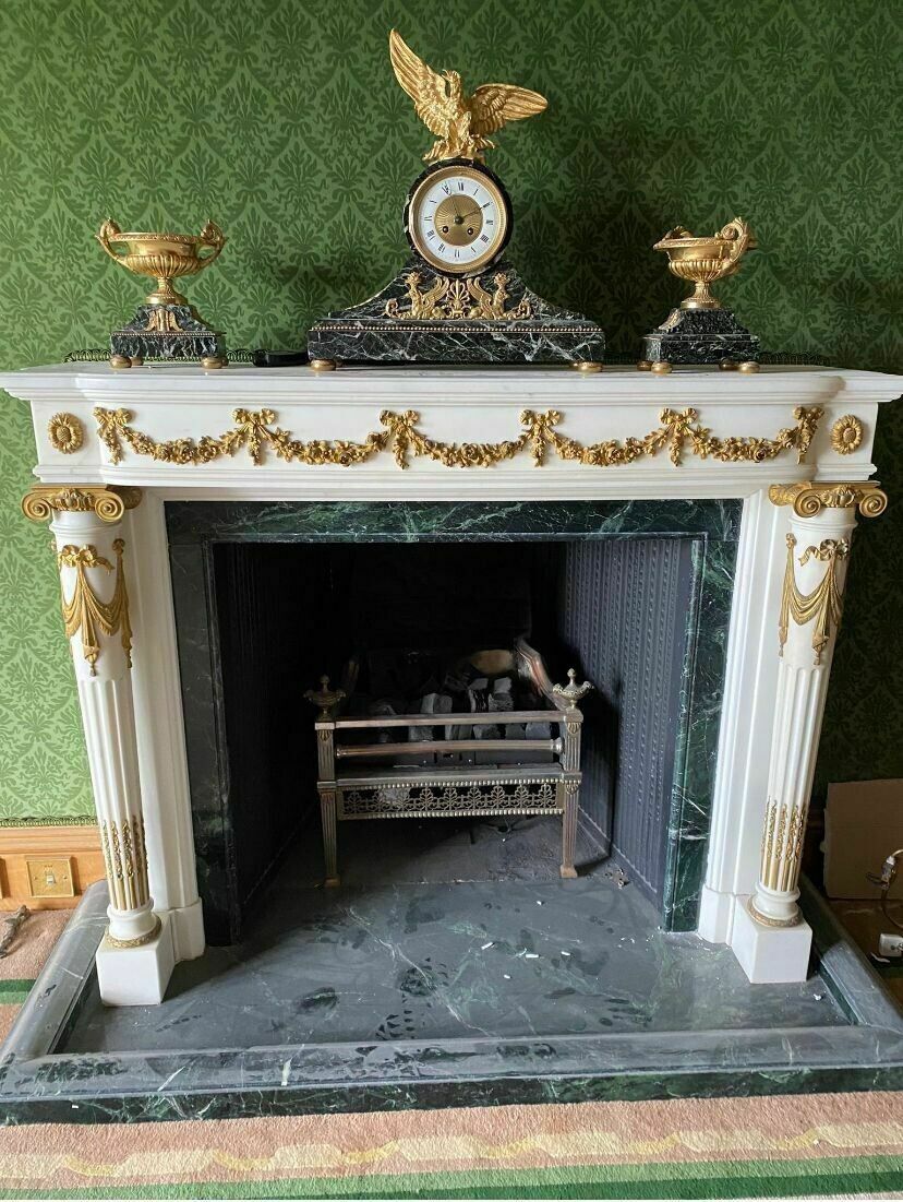 Home Fixtures Carved Marble Antique Fire Surround Overmantel Fireplace Reclaimed Royal Prov photo