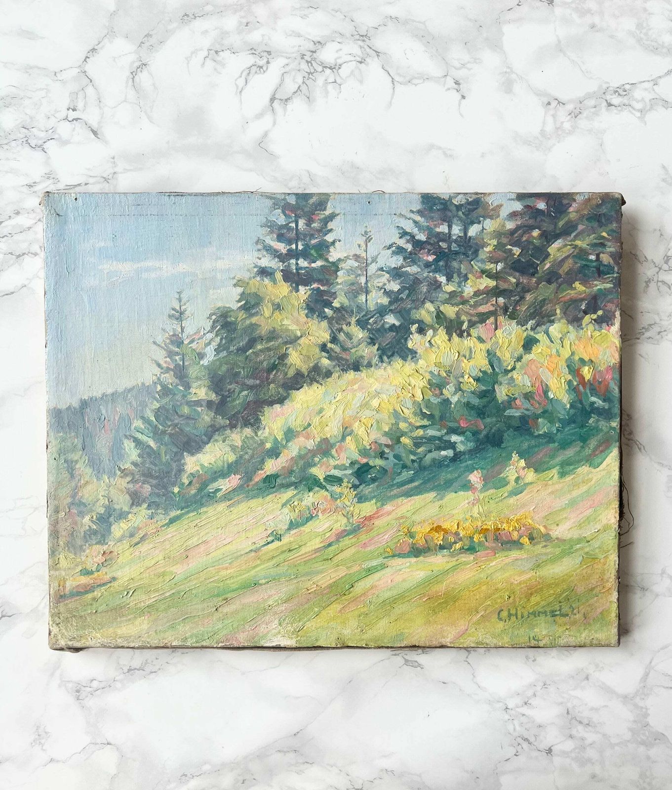 Antique Original French Impressionist Oil On Canvas Showing A Landscape Of Forests And Clearings   Signed C. Himmel And Dated 21 Lower Right