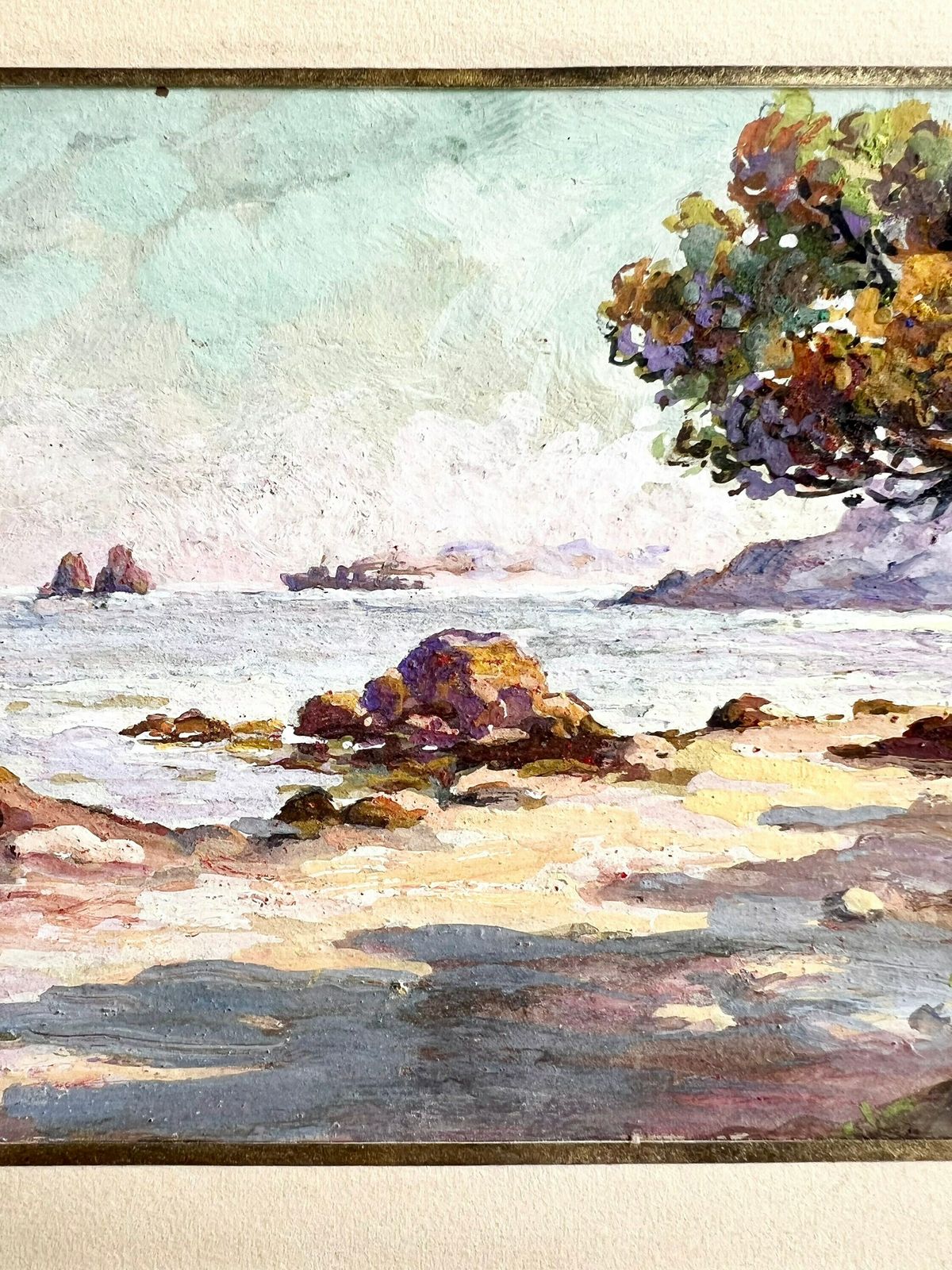 Old Orientalist Painting Gouache On Seaside Marine Cardboard   Signed Lower Left   Original French Painting photo for sale