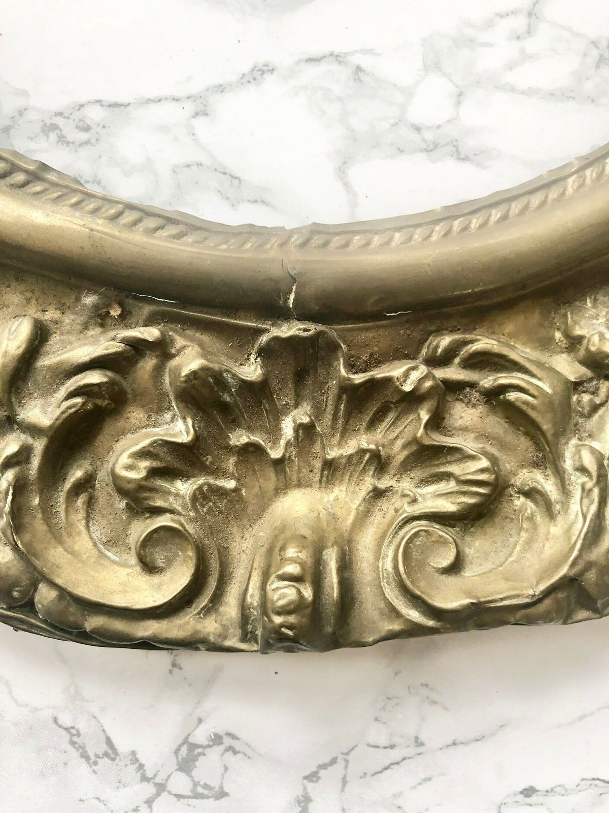 Rare Old French Clock Pediment In Gilded Metal Decorated With Flowers And Shells photo for sale