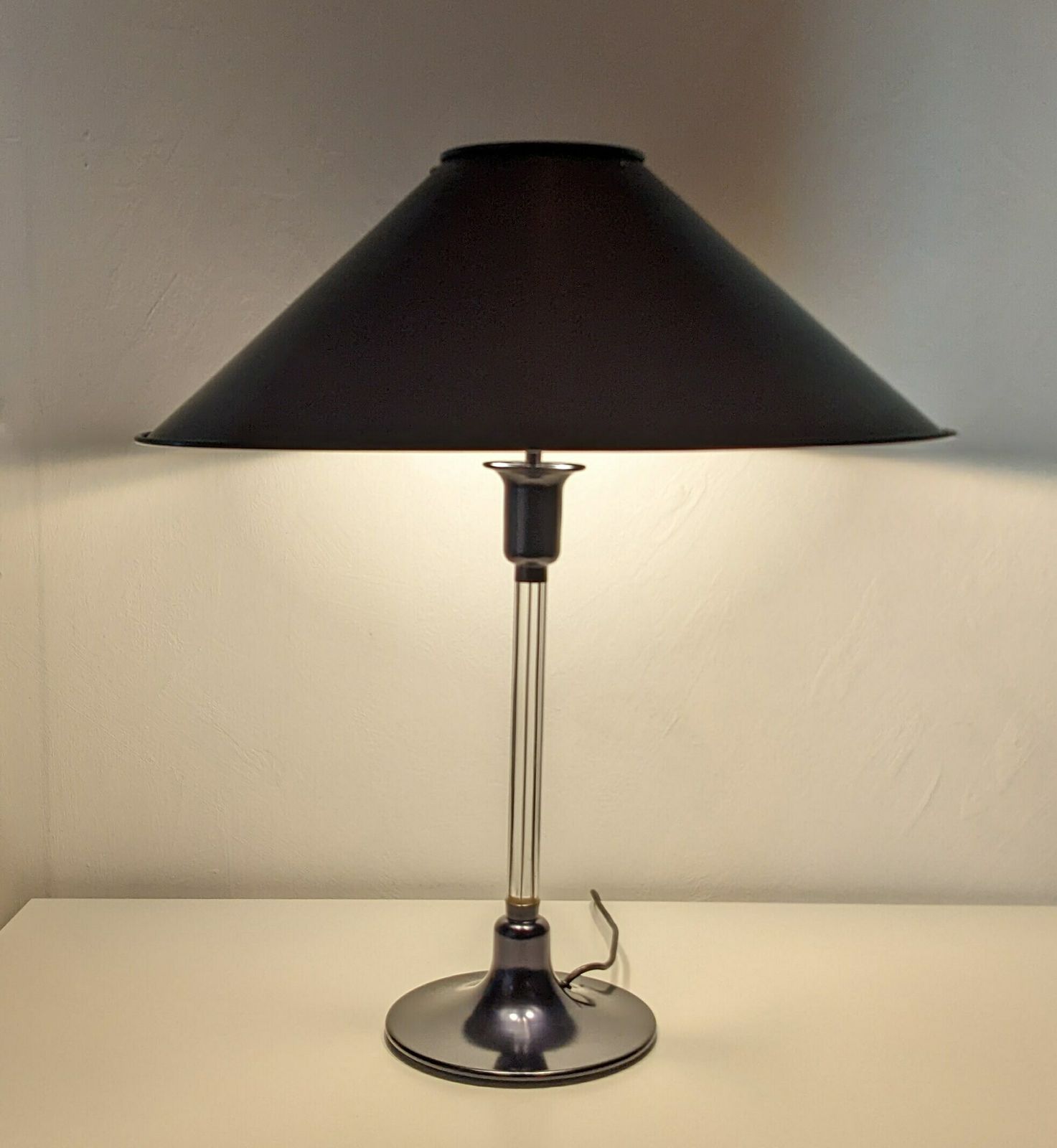 Vintage 1980s Ingo Maurer For Design M German Black Lacquered Metal And Clear Acrylic Plexola Table Lamp photo furniture