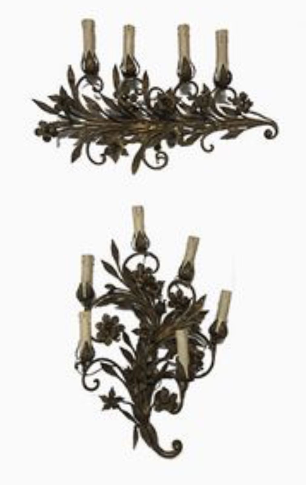 Large Antique Gold Gilded Iron Sconces Set Of 2