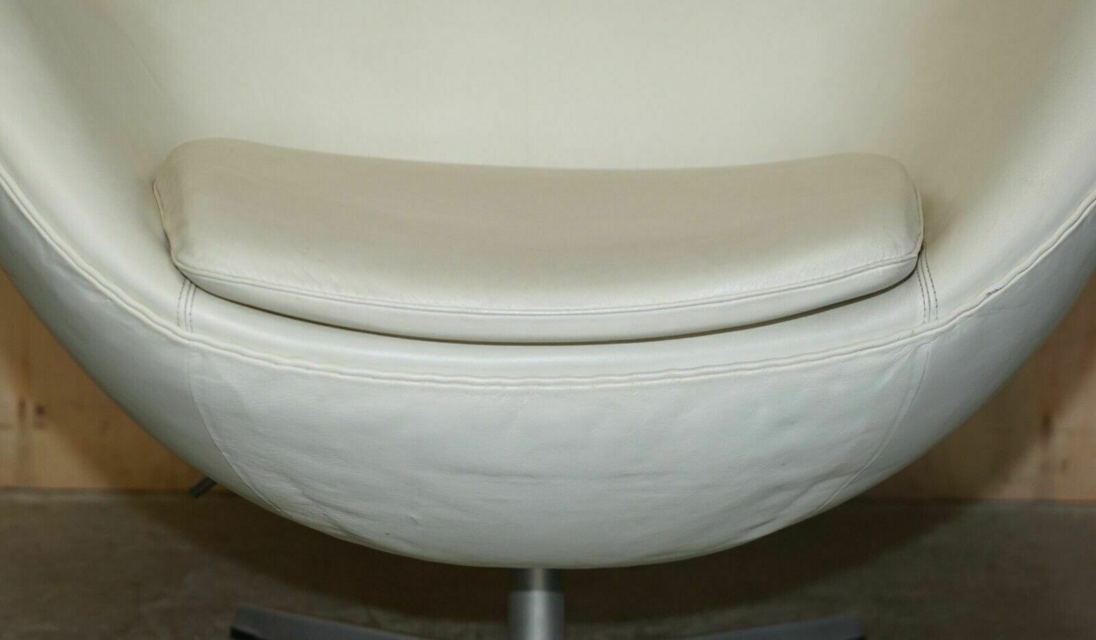 Furniture Rrp £17,649 Stamped Fritz Hansen Cream Leather Egg Chair & Ottoman Footstool photo