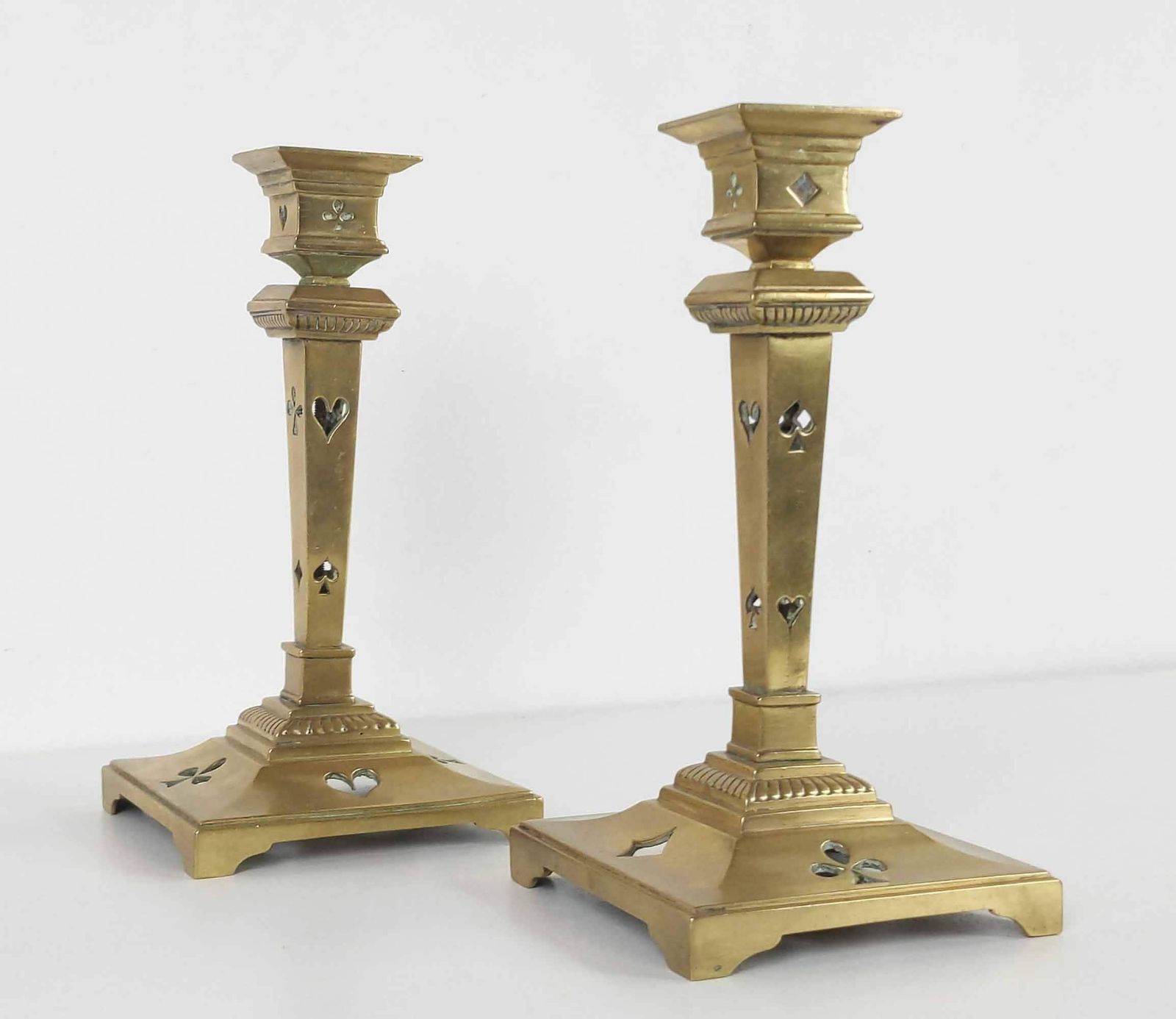 Pair Of Bronze Candlesticks, Original French Deck Of Cards Candlestick Holder, Gift For Poker Lover, Heavy Antique Art Deco Candle Holder photo Home Decor