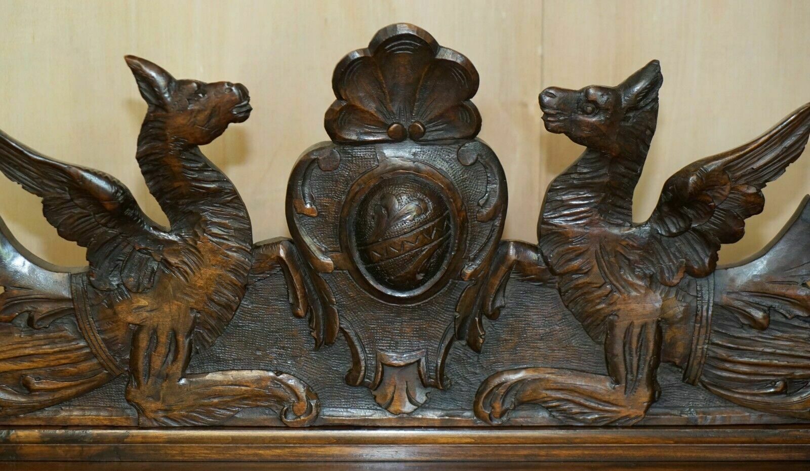 Antique Lion Griffon Carved Italian 1860 Monks Settle Bench Internal Storage photo 3750.0