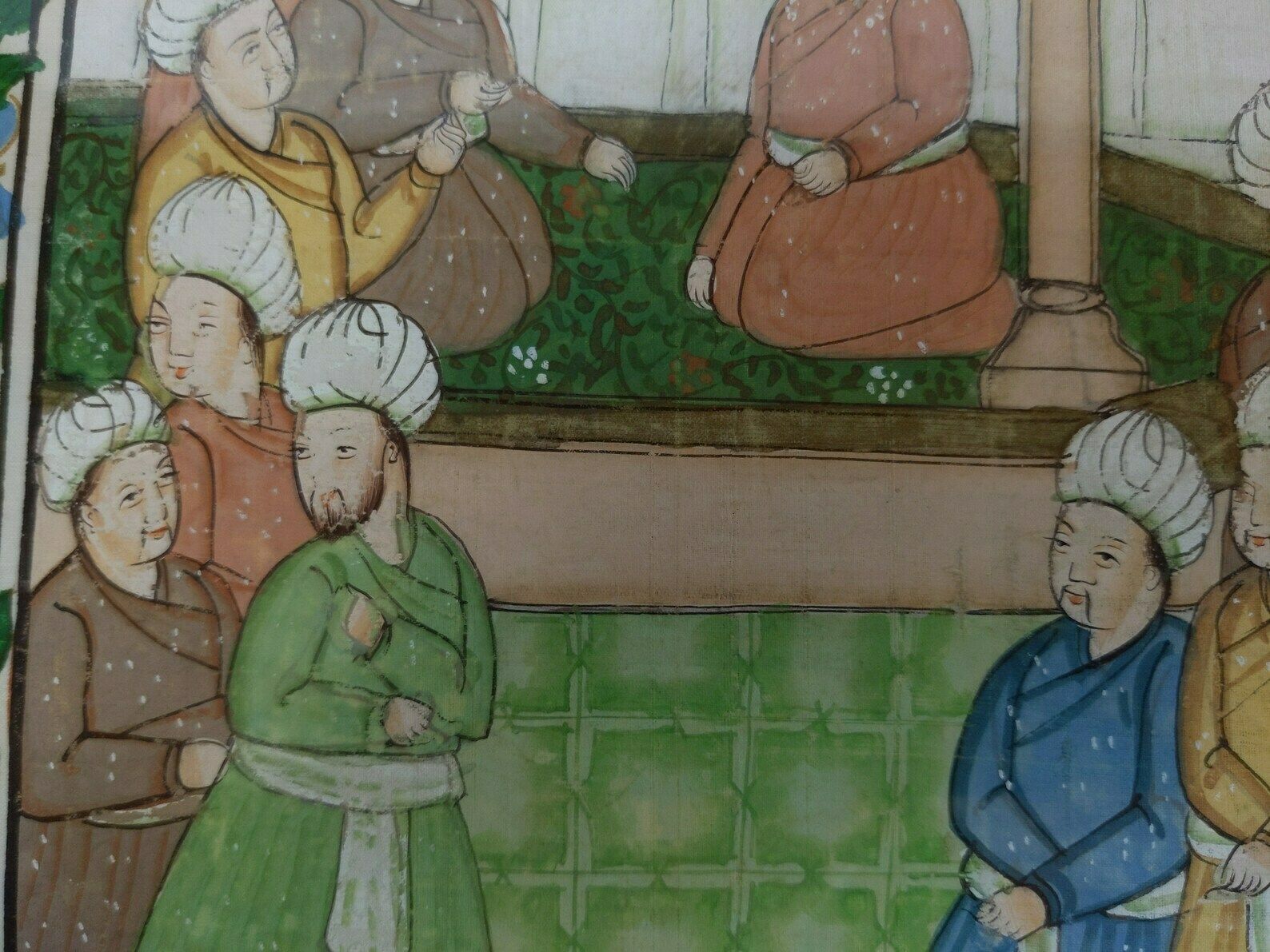 Framed Indian Mughal Oil Painting On Silk Fabric Of Royal Court Scene photo vinterior