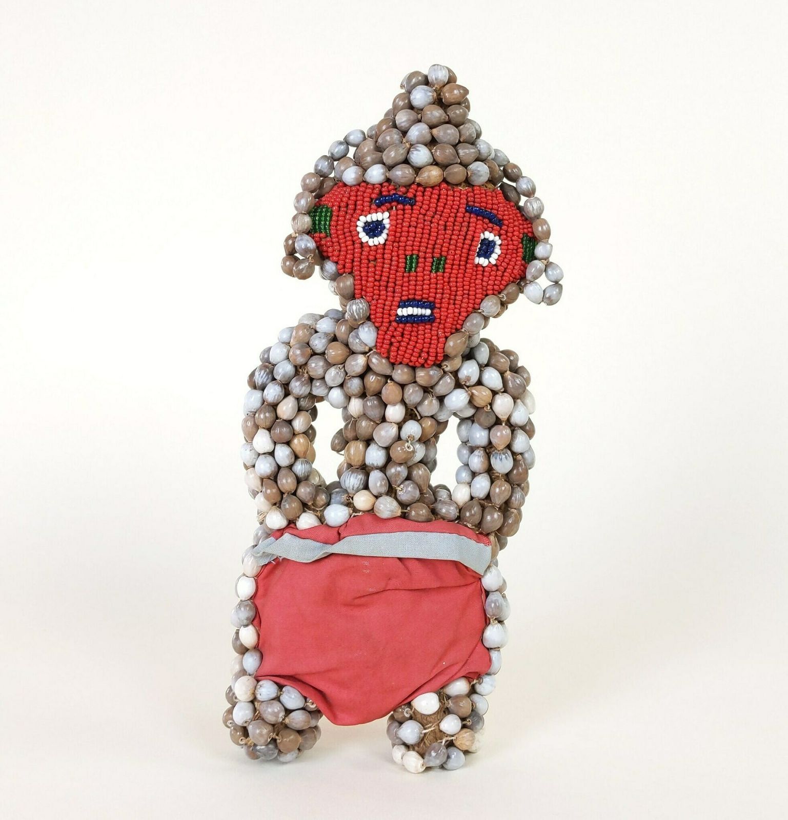 Primitive African Tribal Art Doll With Red Bead Face And Seed Grain Covered Burlap Body photo Home Decor