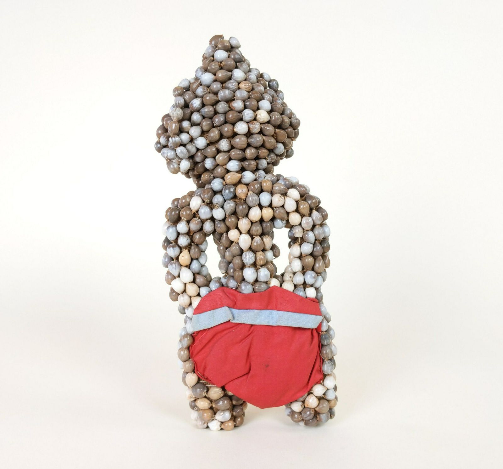 Primitive African Tribal Art Doll With Red Bead Face And Seed Grain Covered Burlap Body photo vinterior