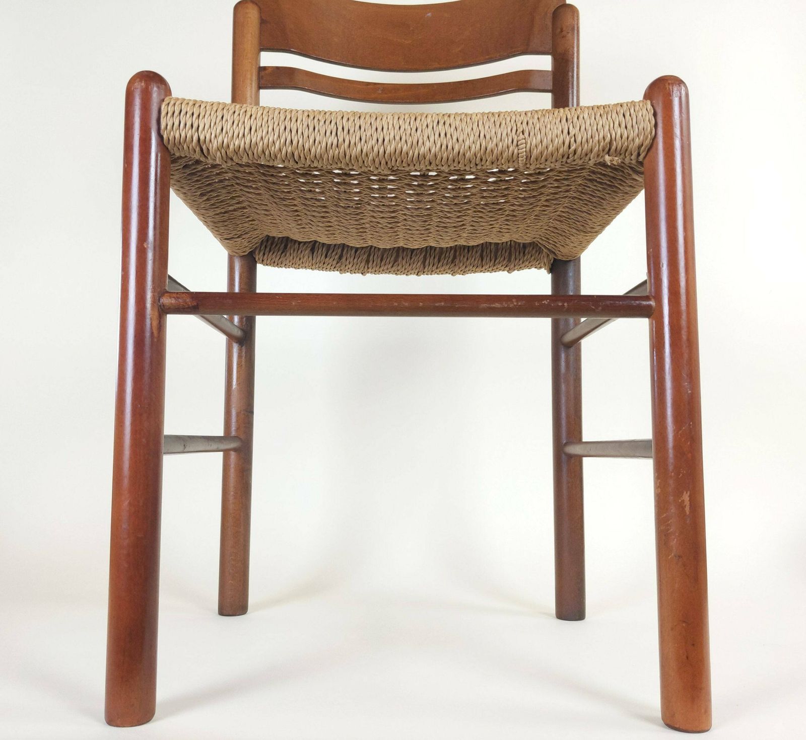 Mid Century Beech Wood Woven String Work Cord Dining Chair With Bentwod Back Rest In The Style Of Borge Mogensen photo for sale