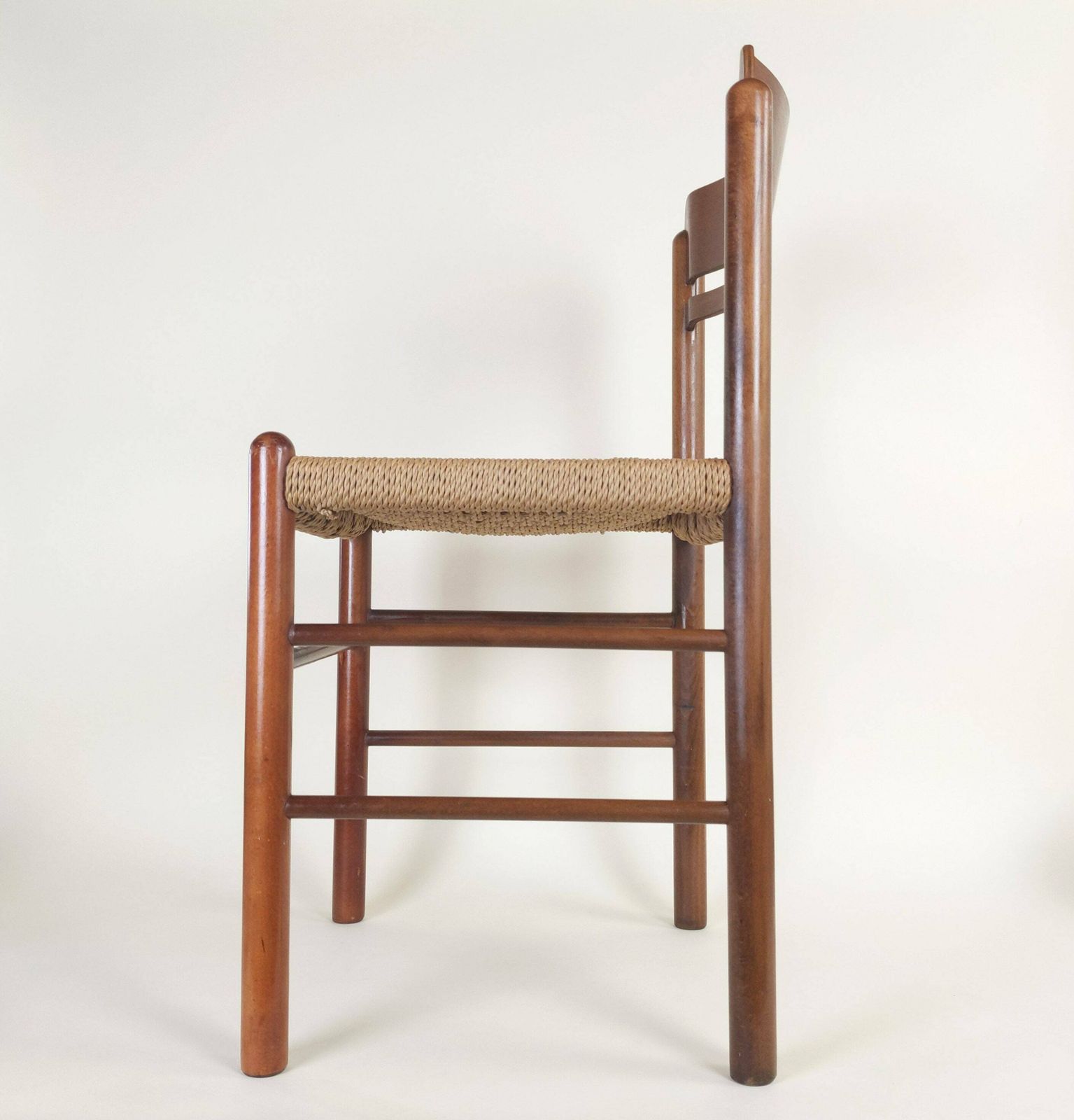 photo furniture Mid Century Beech Wood Woven String Work Cord Dining Chair With Bentwod Back Rest In The Style Of Borge Mogensen