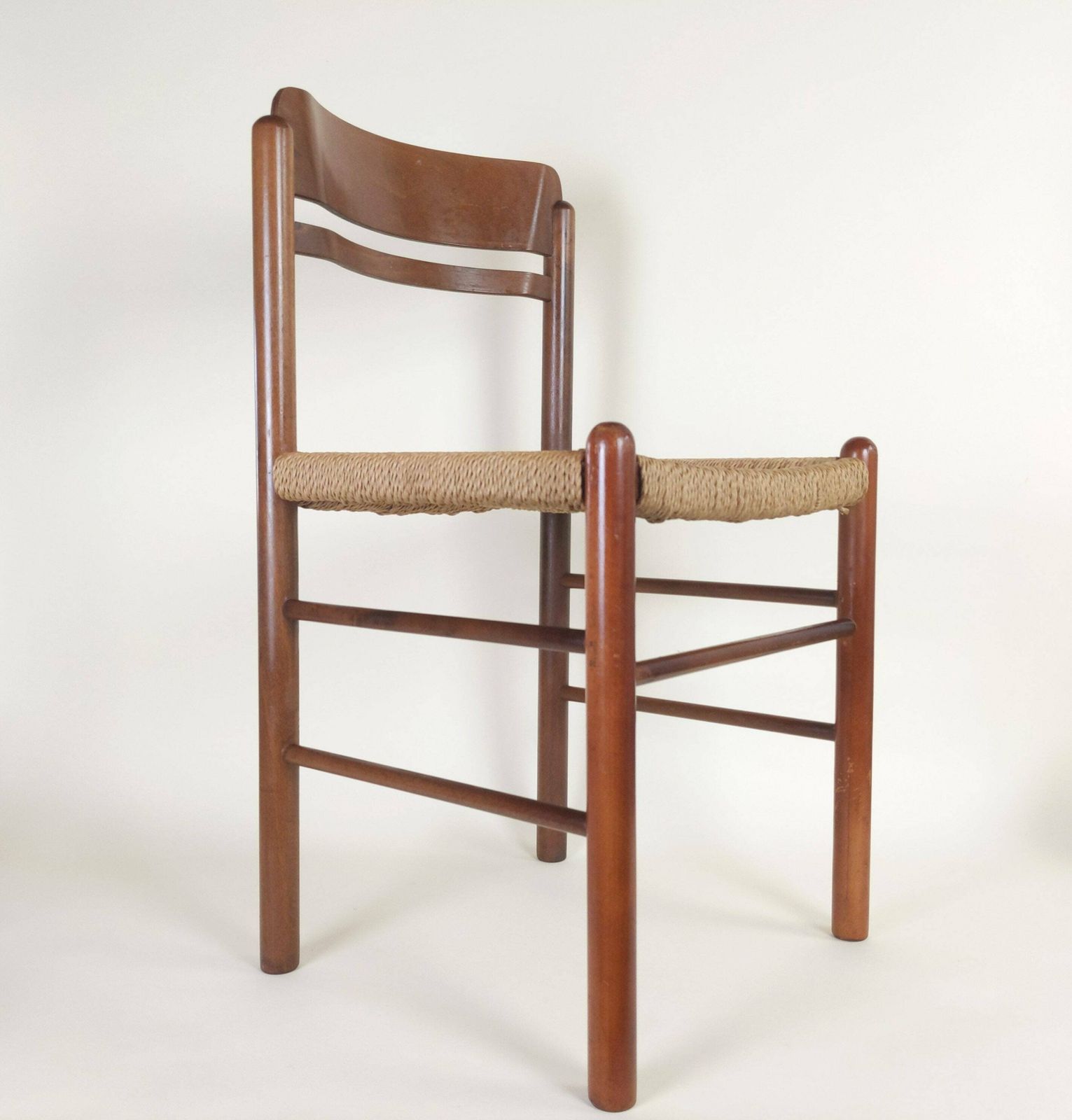 photo for sale Mid Century Beech Wood Woven String Work Cord Dining Chair With Bentwod Back Rest In The Style Of Borge Mogensen
