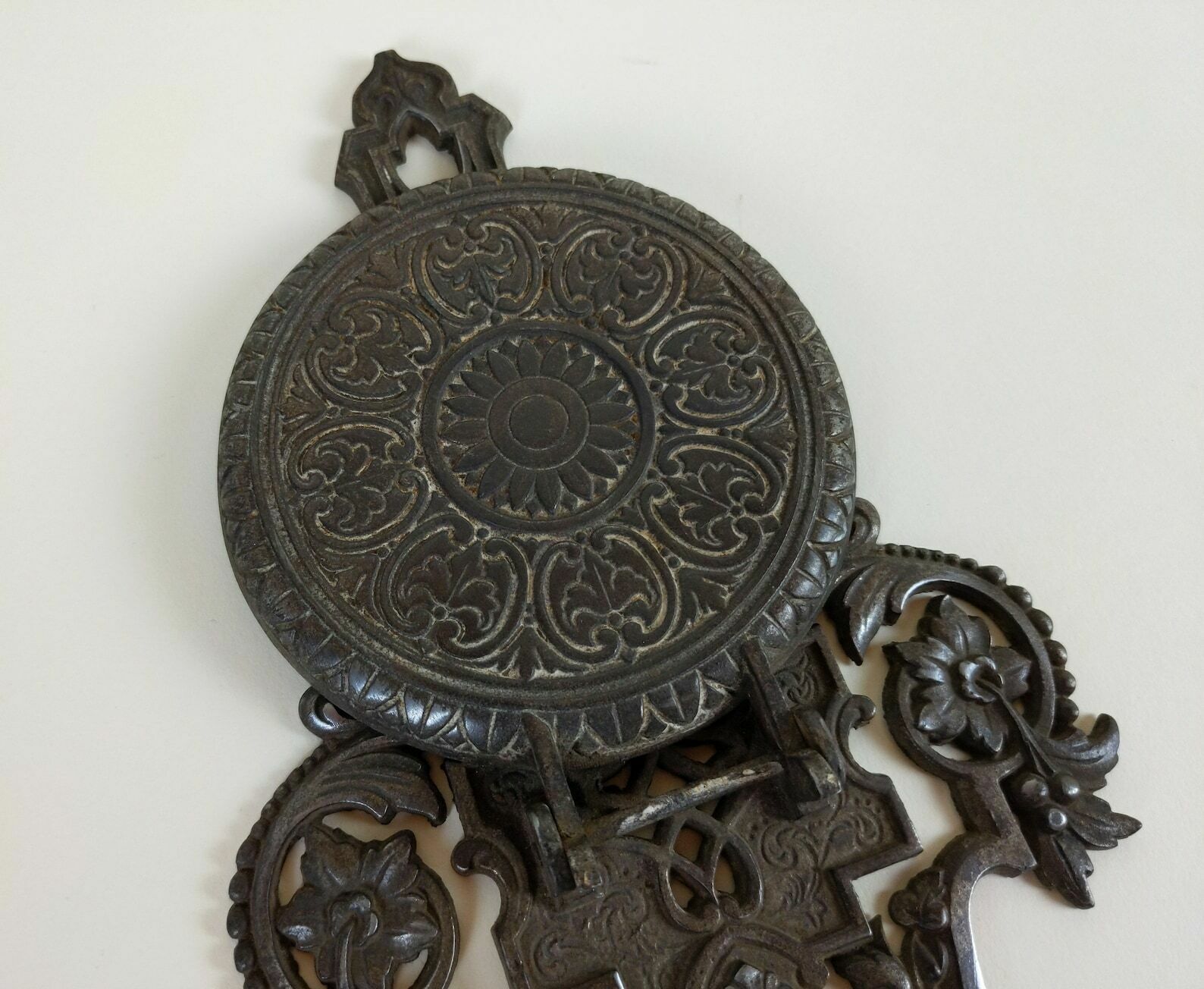 French Antique Pewter Metal Wall Hanging Folding Travelling Castle Candle Holder & Religious Statue Stand Shelf Late 1800s Victorian Period photo 100.0