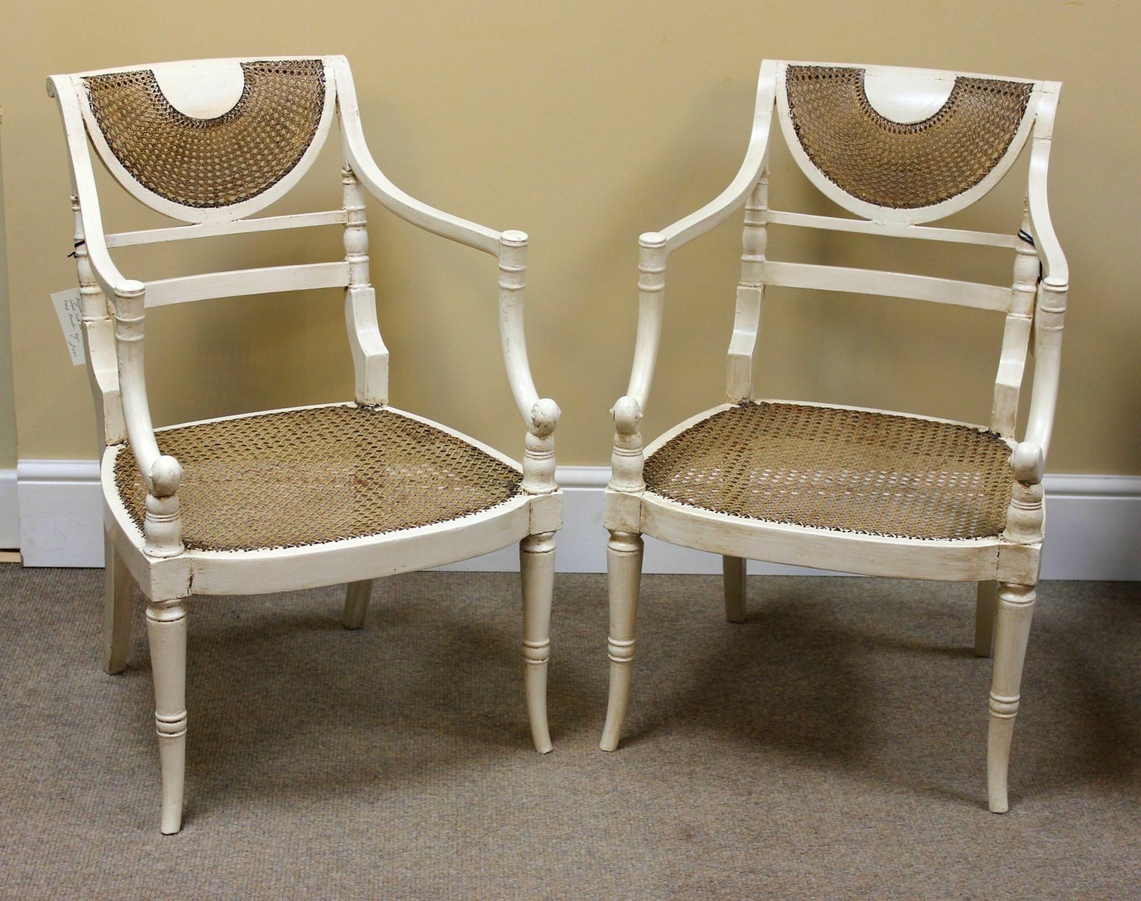 A Pair Of Regency Painted Bergere Chairs