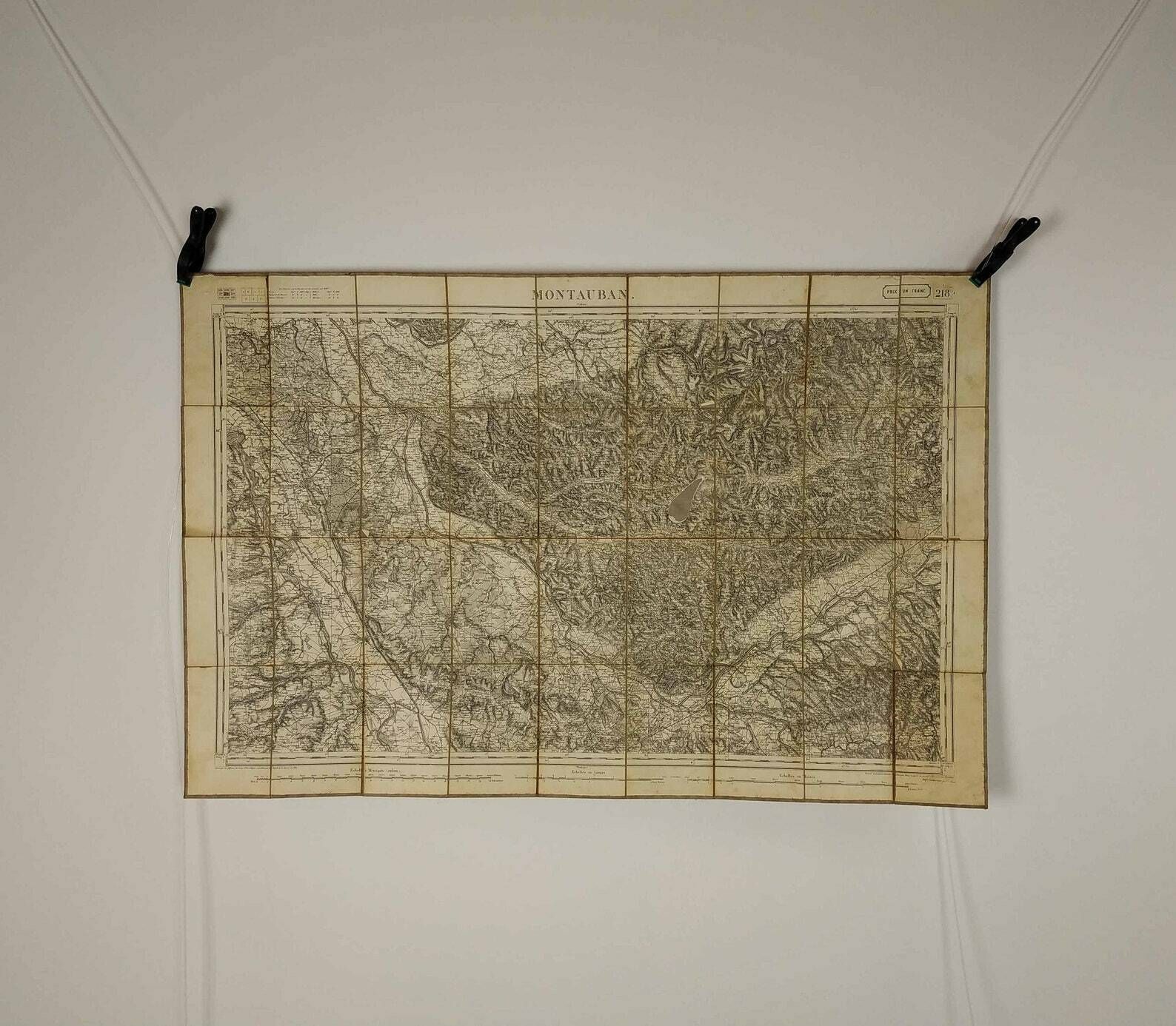 Antique French Map, 19th Century Military Map Of Montabaun And Countryside,Antique 1860s Lemercier Folding Map On Fabric,Map Collectors Gift