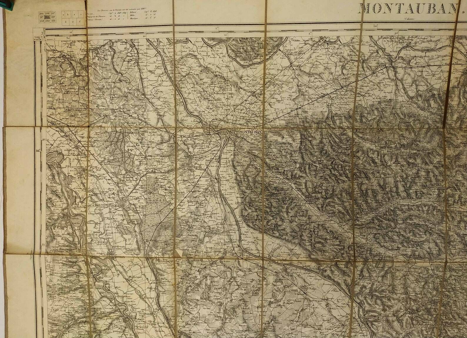 Antique French Map, 19th Century Military Map Of Montabaun And Countryside,Antique 1860s Lemercier Folding Map On Fabric,Map Collectors Gift photo for sale