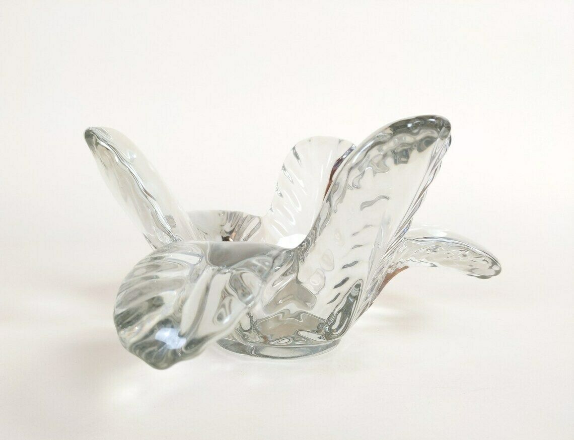Vintage French Mid Century 1950s Wavy Stylized Flower Crystal Glass Catch All Bowl photo vinterior
