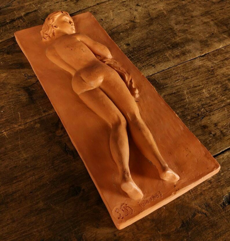 French Ceramic Nude Woman Plaque, Vintage Erotic Plaque, Vintage Earthenware Art, French Folk Art, Vintage Studio Pottery, Vernacular Art photo Home Decor