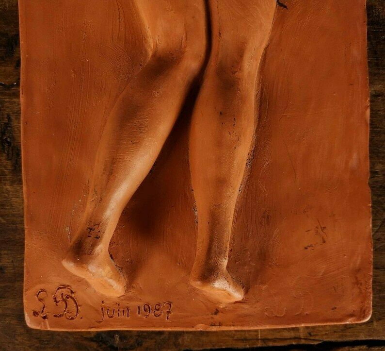 French Ceramic Nude Woman Plaque, Vintage Erotic Plaque, Vintage Earthenware Art, French Folk Art, Vintage Studio Pottery, Vernacular Art photo vintage