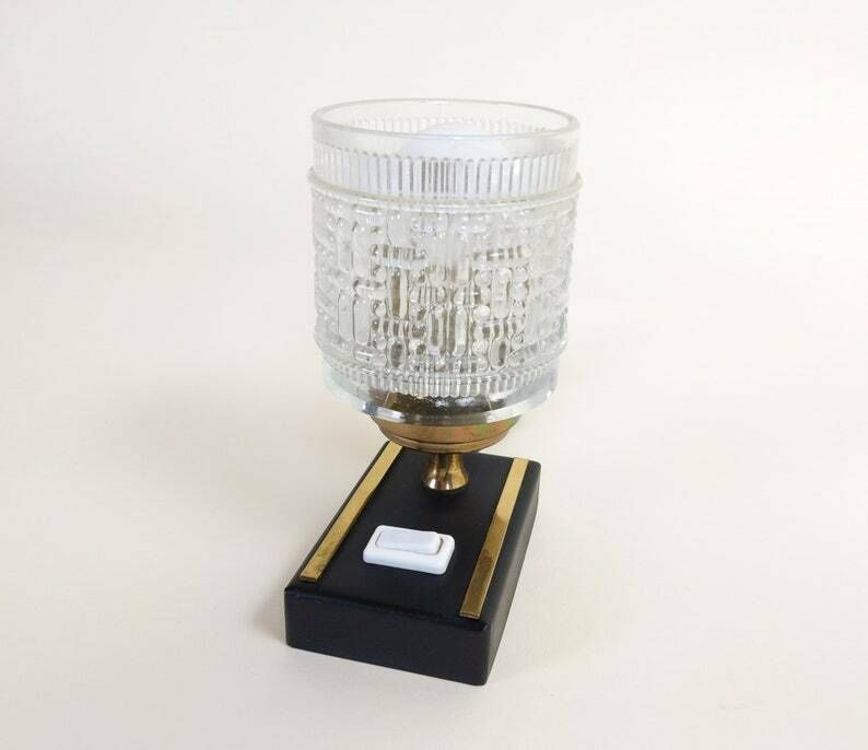 French Vintage Clear Glass Black And Gold Art Deco Style Table Lamp Or Bedside Light, Home Office And Bedroom Decor photo Lighting