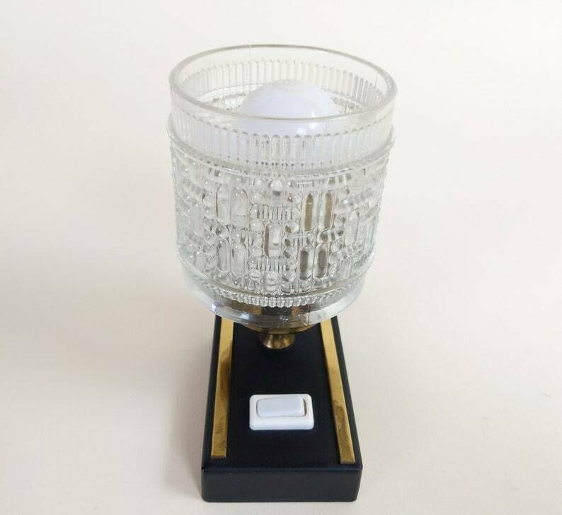 French Vintage Clear Glass Black And Gold Art Deco Style Table Lamp Or Bedside Light, Home Office And Bedroom Decor photo buy